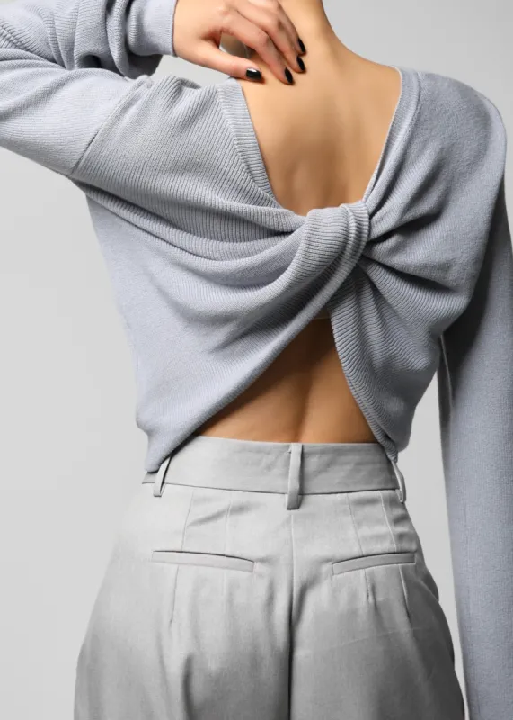 Darcey Twisted Knit Top - Light Grey made by Frankie Shop