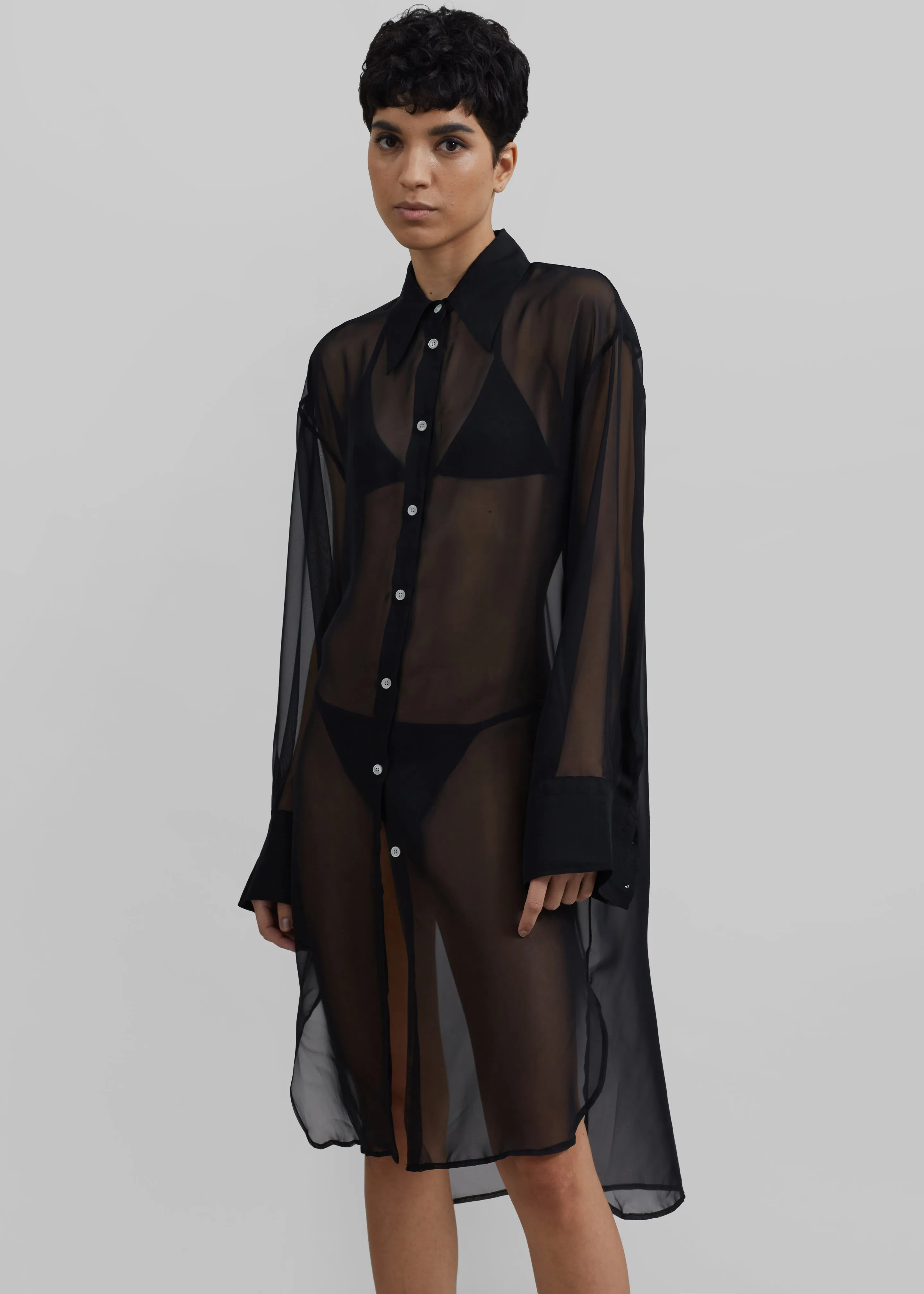 Deme Sheer Midi Shirt Dress - Black sold by Frankie Shop