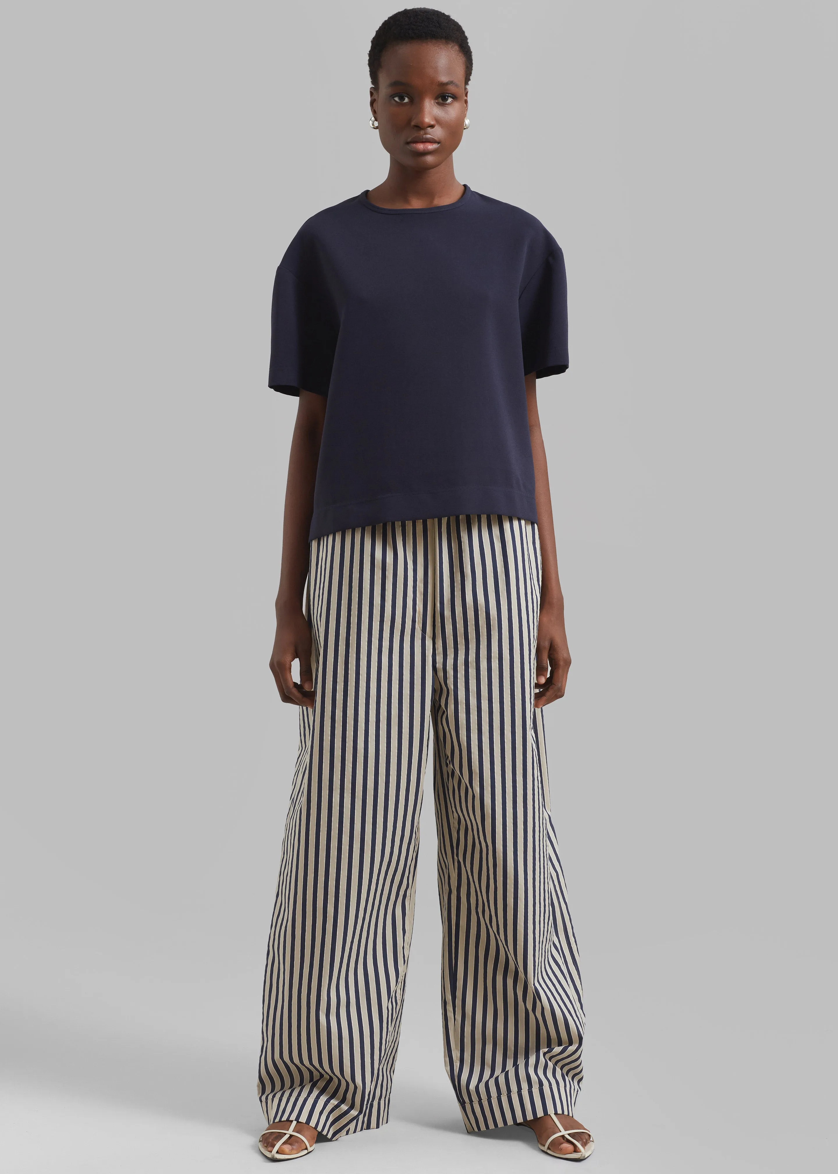 Mirca Textured Elastic Pants - Beige/Navy Multi Stripe sold by Frankie Shop product image thumbnail 5