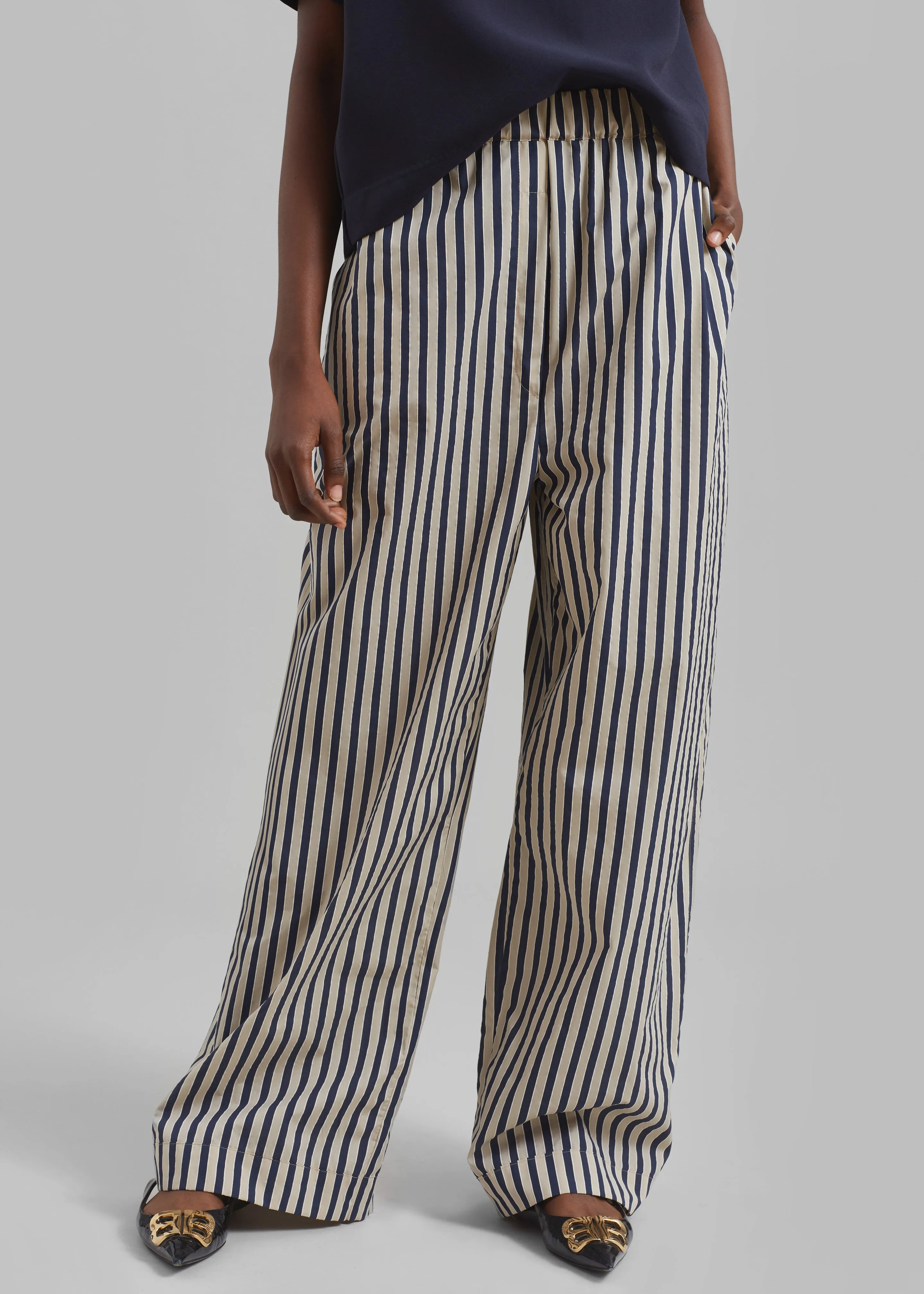 Mirca Textured Elastic Pants - Beige/Navy Multi Stripe sold by Frankie Shop product image thumbnail 2