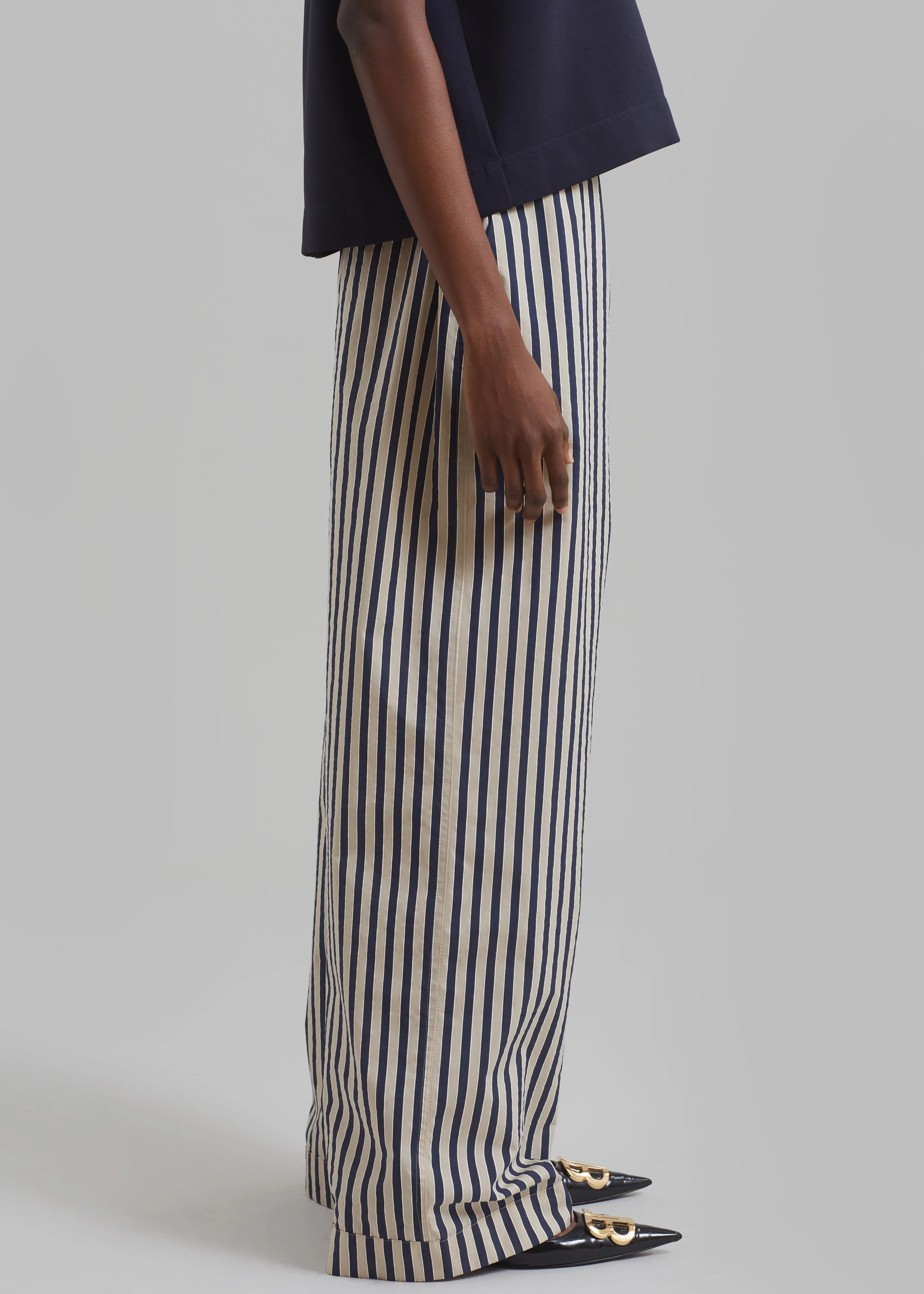 Mirca Textured Elastic Pants - Beige/Navy Multi Stripe sold by Frankie Shop product image thumbnail 4