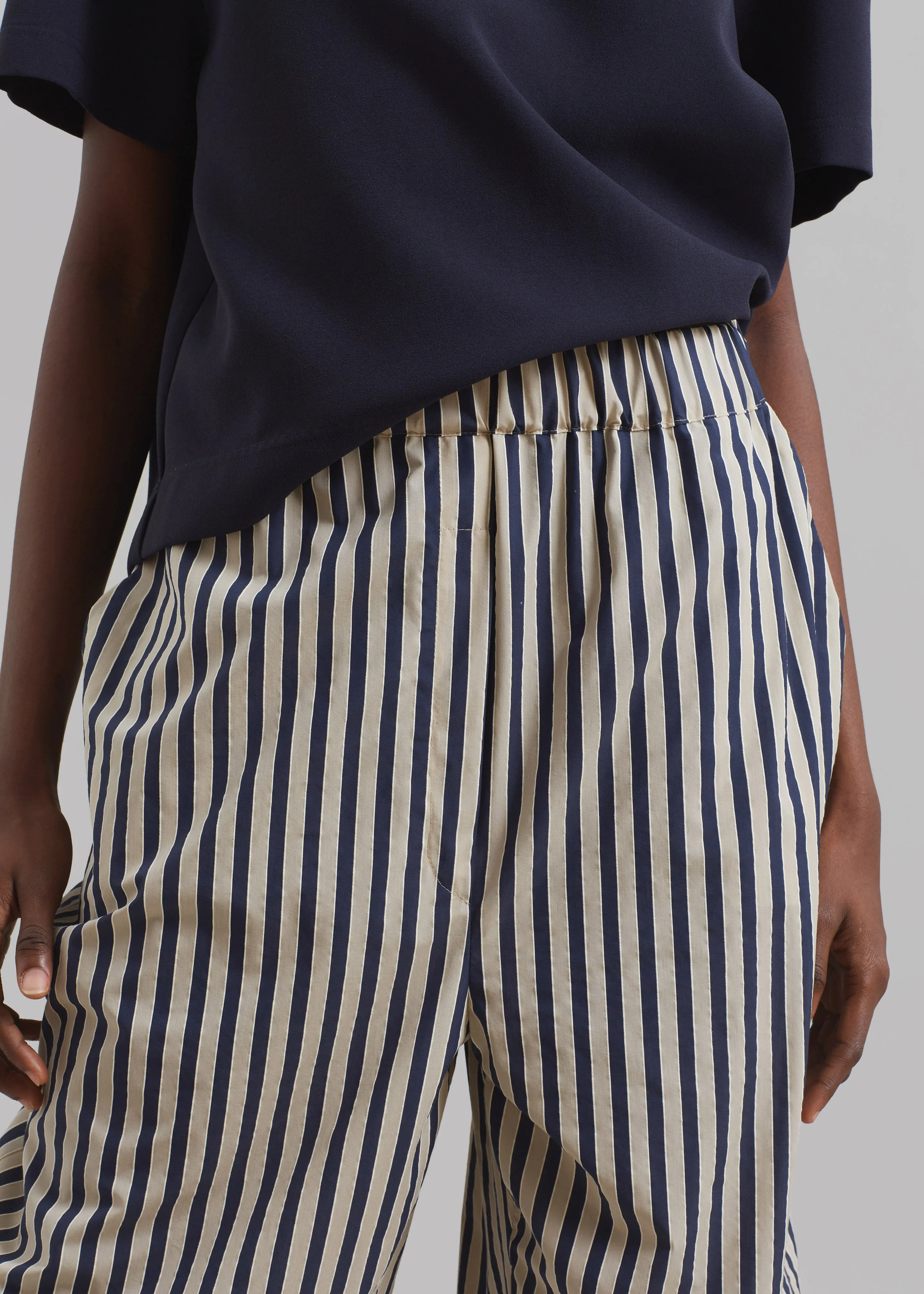 Mirca Textured Elastic Pants - Beige/Navy Multi Stripe sold by Frankie Shop product image thumbnail 3