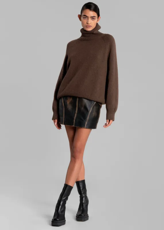 REMAIN Washed Leather Mini Skirt - Demitasse made by Frankie Shop