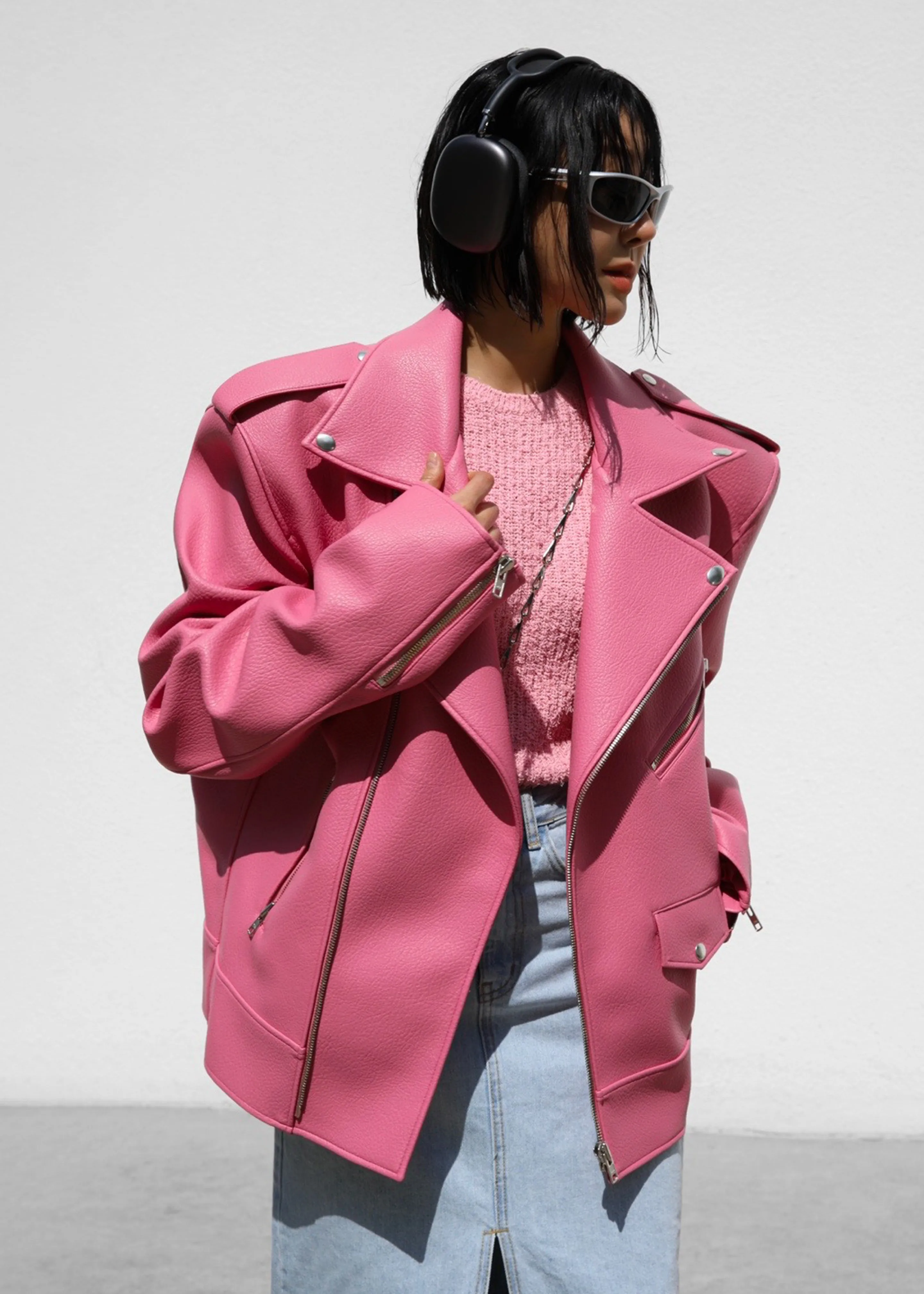 Chicago Oversized Biker Jacket - Pink sold by Frankie Shop product image thumbnail 2