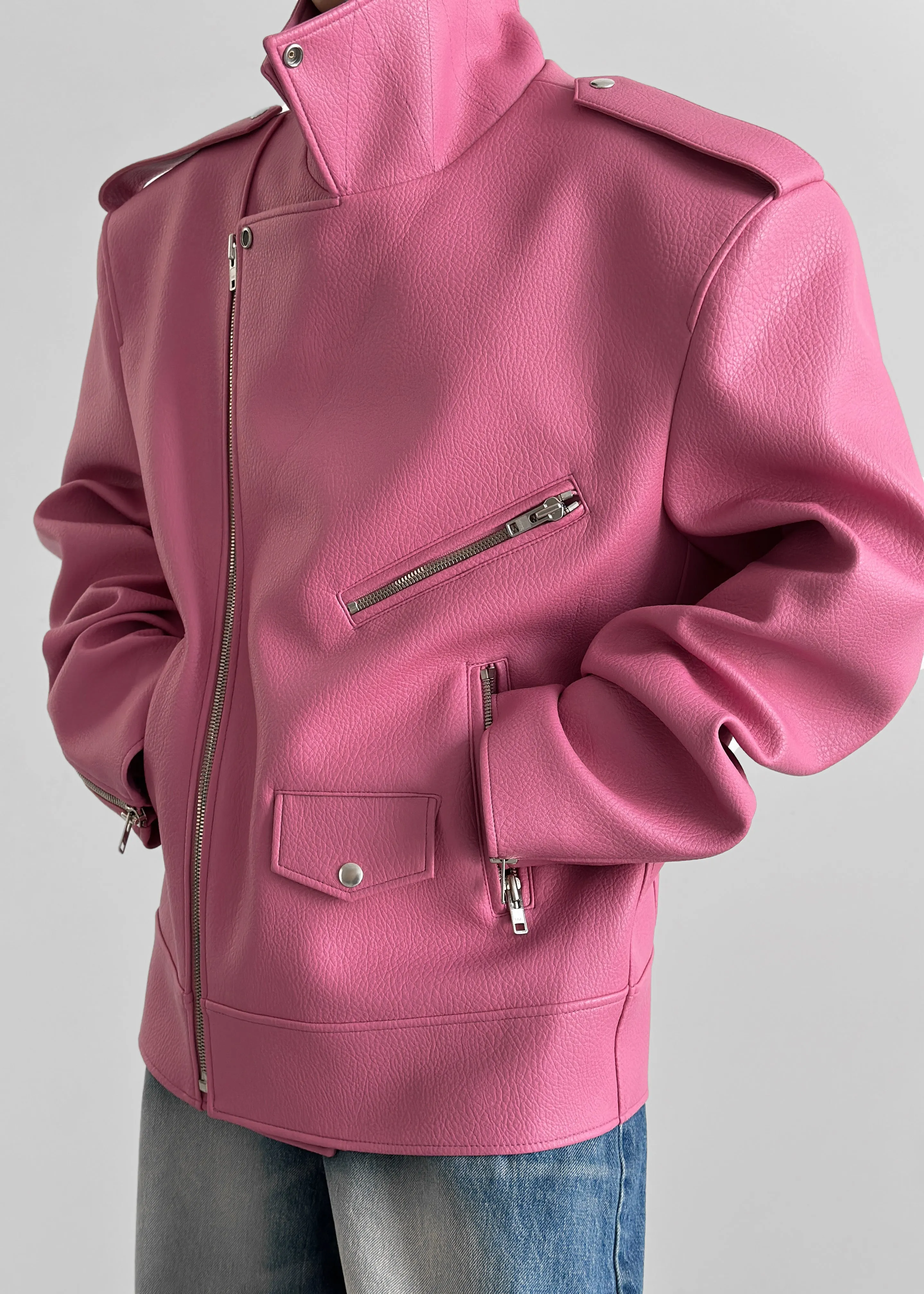 Chicago Oversized Biker Jacket - Pink sold by Frankie Shop product image thumbnail 5