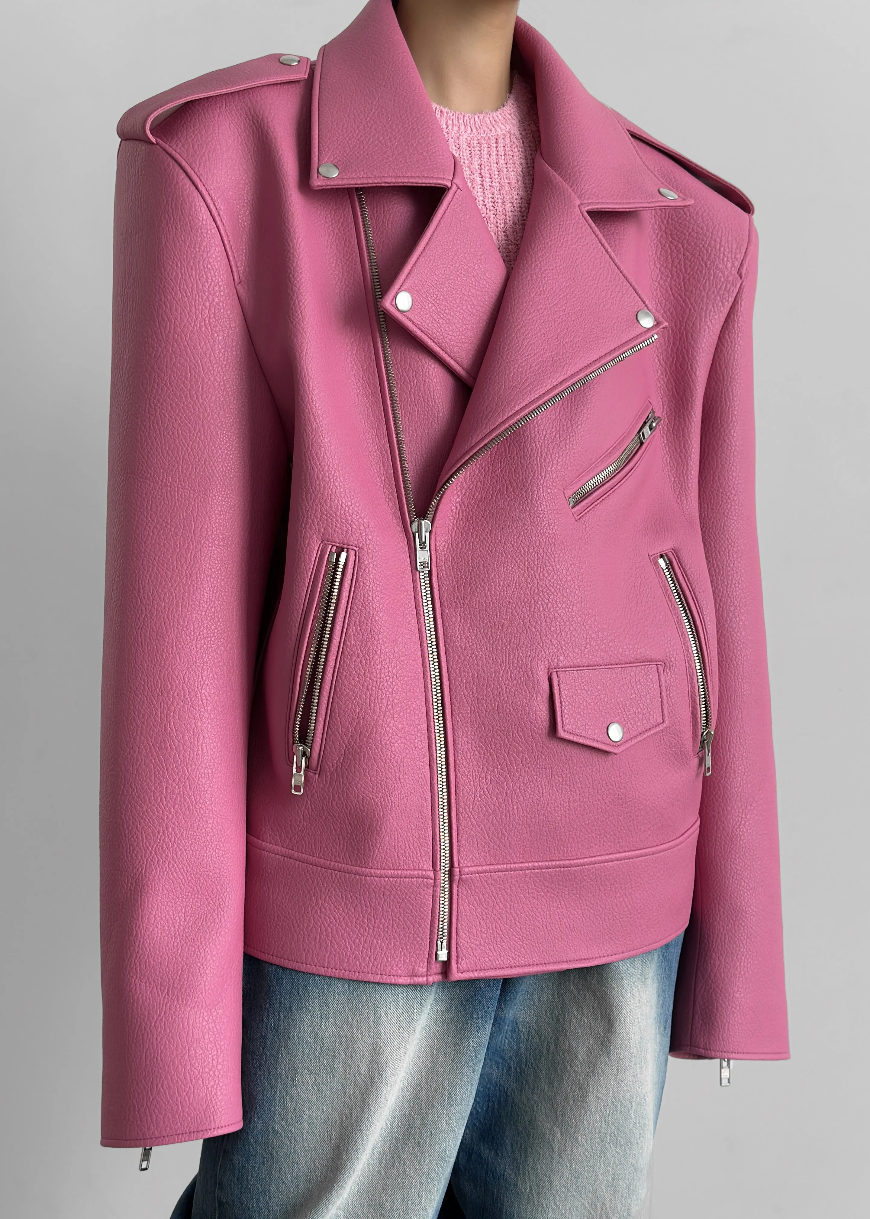 Chicago Oversized Biker Jacket - Pink sold by Frankie Shop