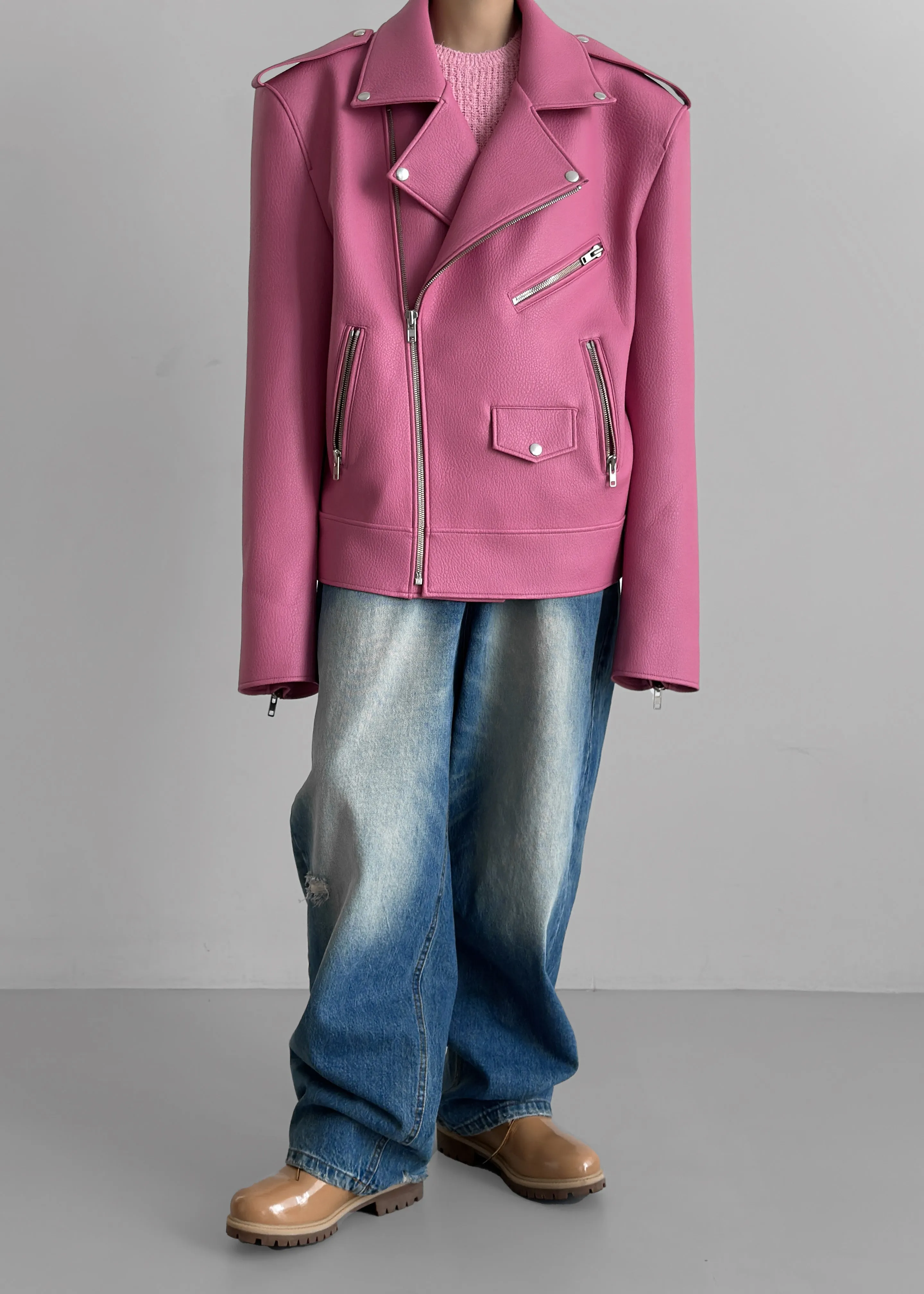 Chicago Oversized Biker Jacket - Pink sold by Frankie Shop product image thumbnail 4