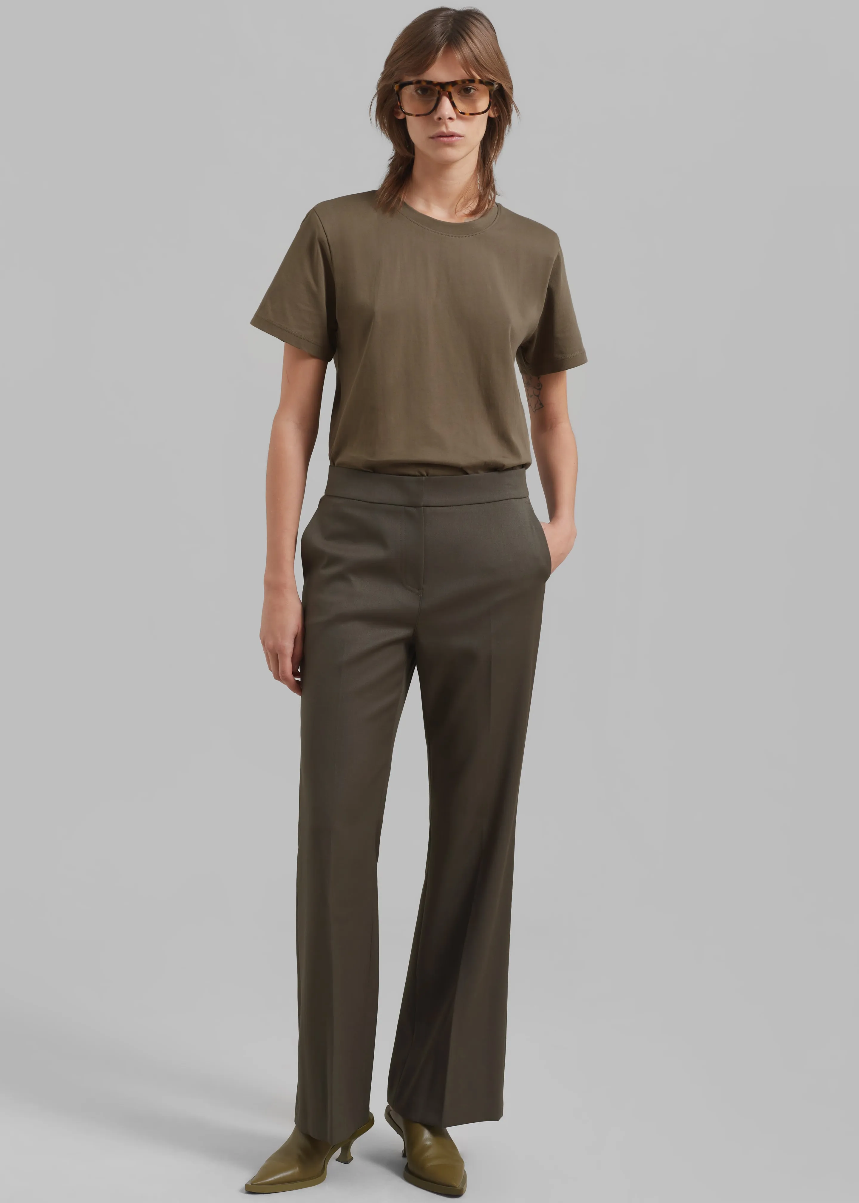 Amomento Straight Fit Wool Pants - Khaki sold by Frankie Shop