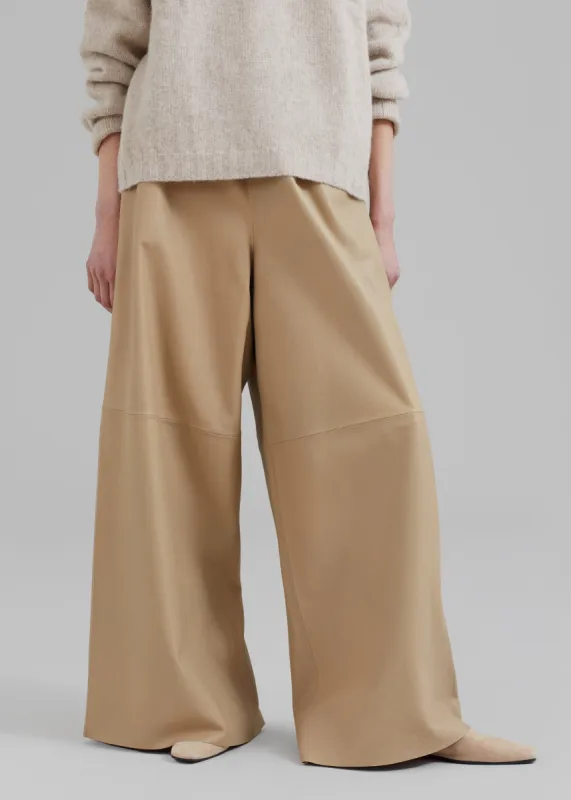 Sydney Wide Leather Pants - Beige sold by Frankie Shop