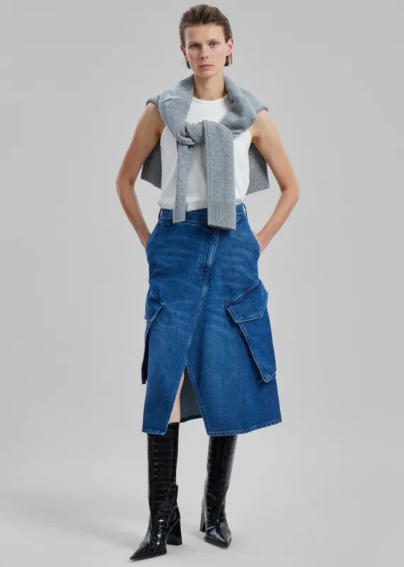 JW Anderson Cargo Midi Denim Skirt - Blue made by J.W. Anderson