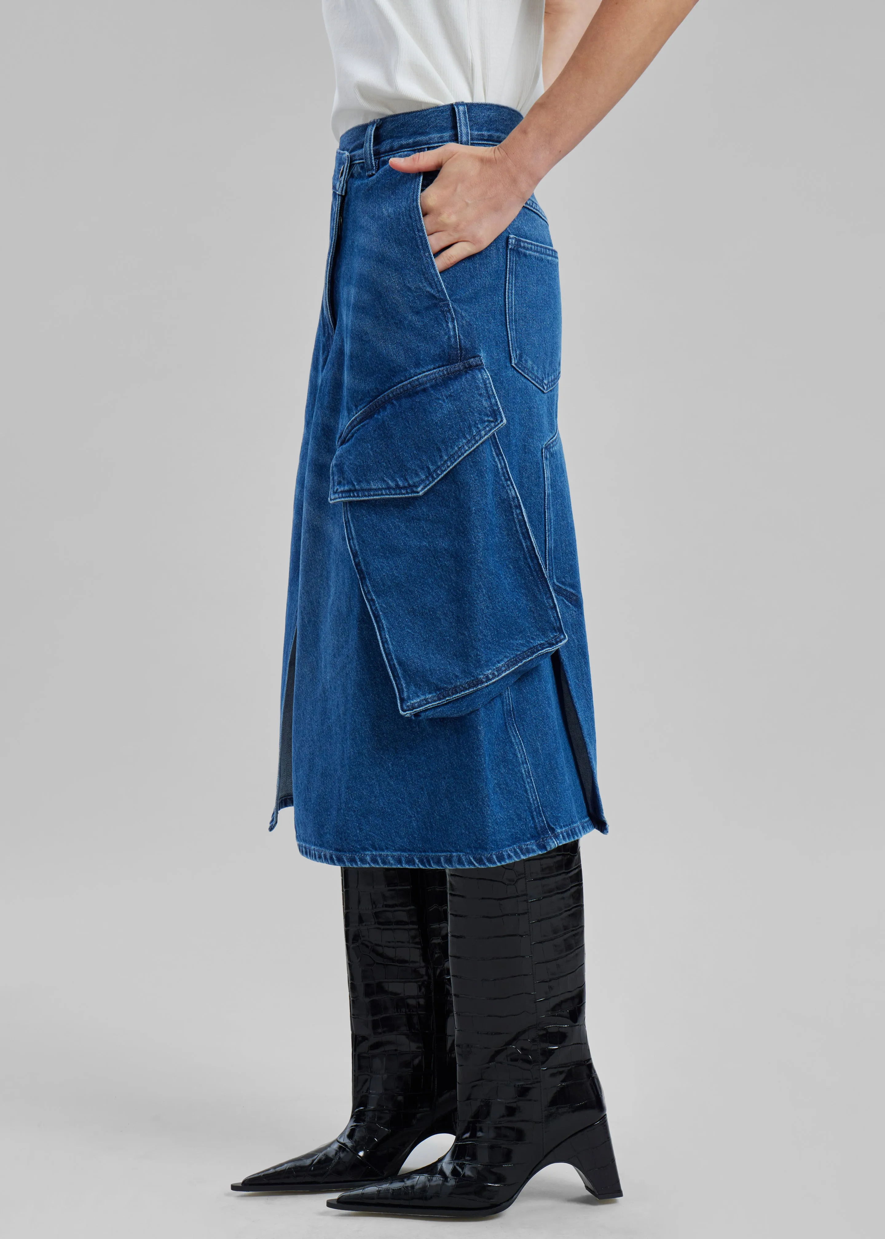 JW Anderson Cargo Midi Denim Skirt - Blue sold by Frankie Shop product image thumbnail 4