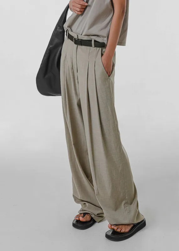 Gelso Pleated Trousers - Light Taupe Melange sold by Frankie Shop