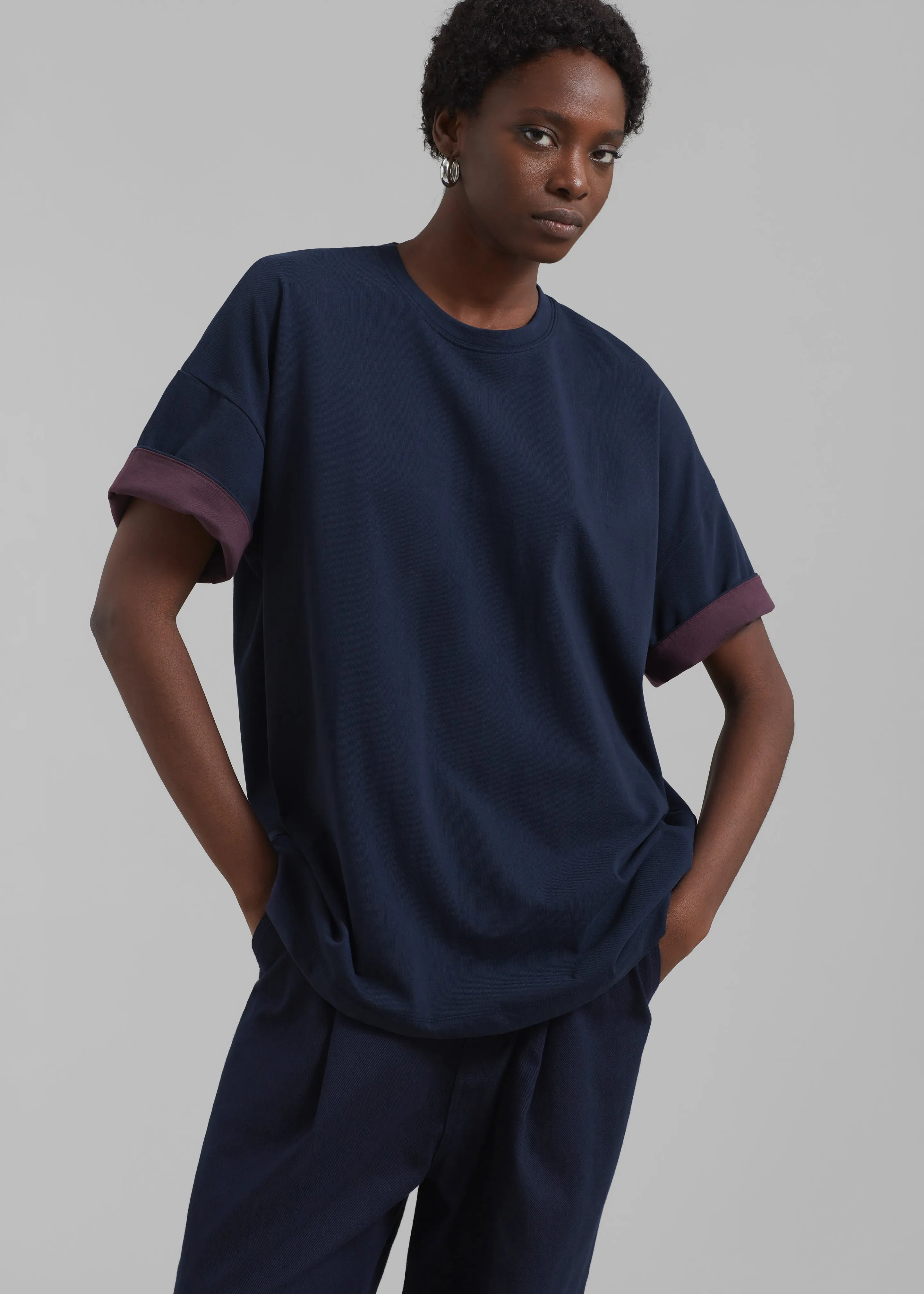 Mani Roll Up Sleeve Tee - Navy/Prune sold by Frankie Shop