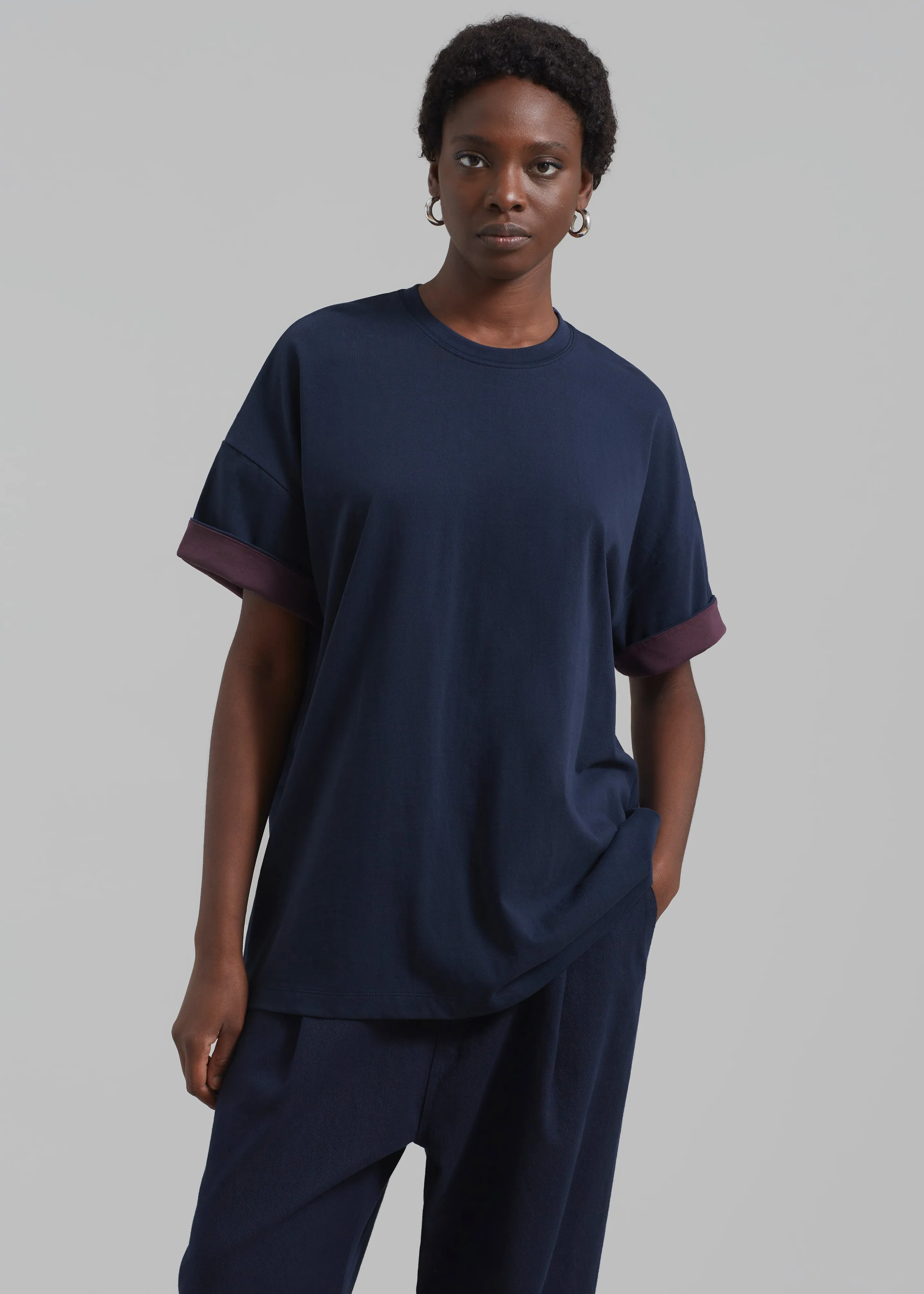 Mani Roll Up Sleeve Tee - Navy/Prune sold by Frankie Shop product image thumbnail 5