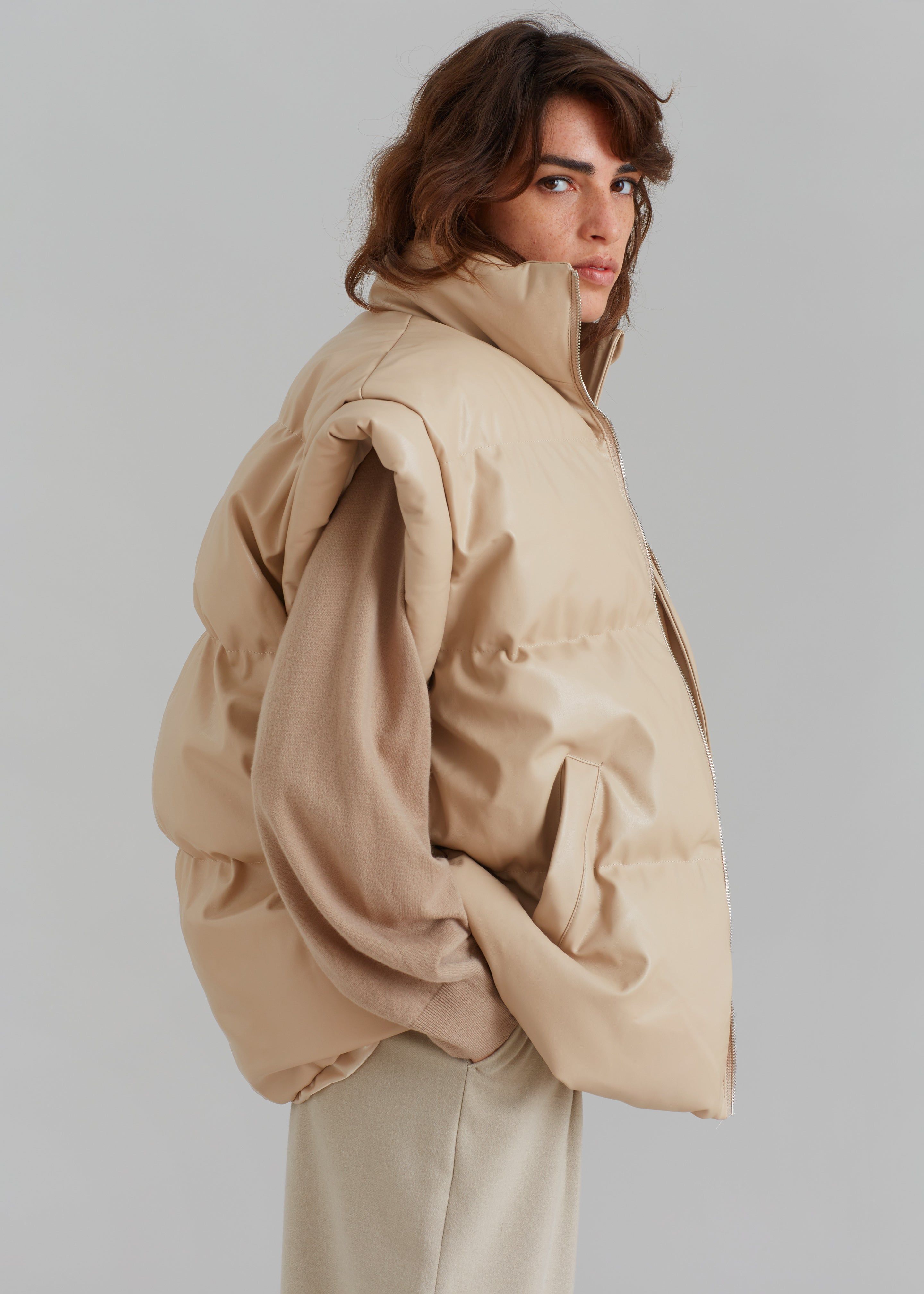 Seray Faux Leather Puffer Vest - Beige sold by Frankie Shop product image thumbnail 5