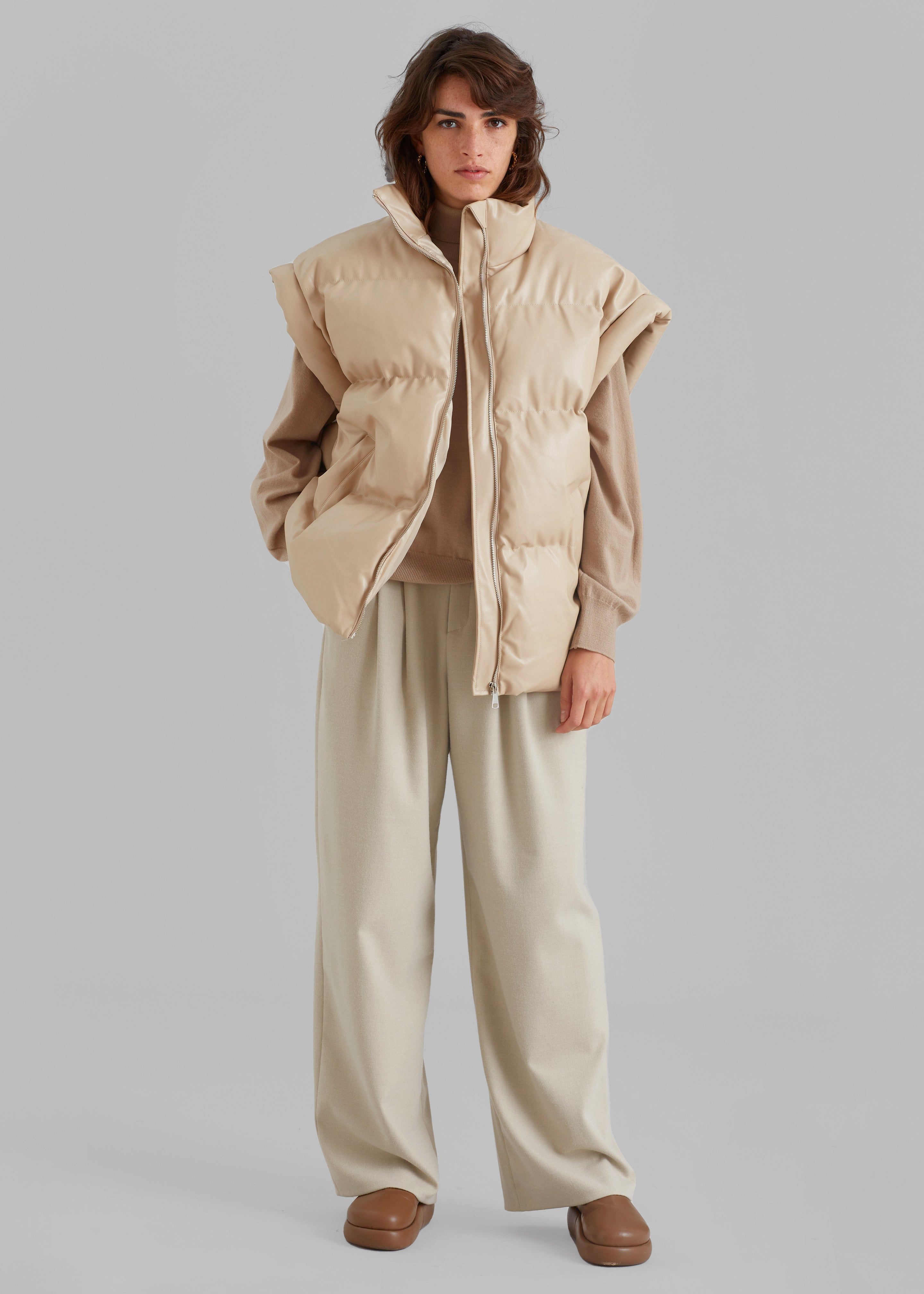 Seray Faux Leather Puffer Vest - Beige sold by Frankie Shop product image thumbnail 4