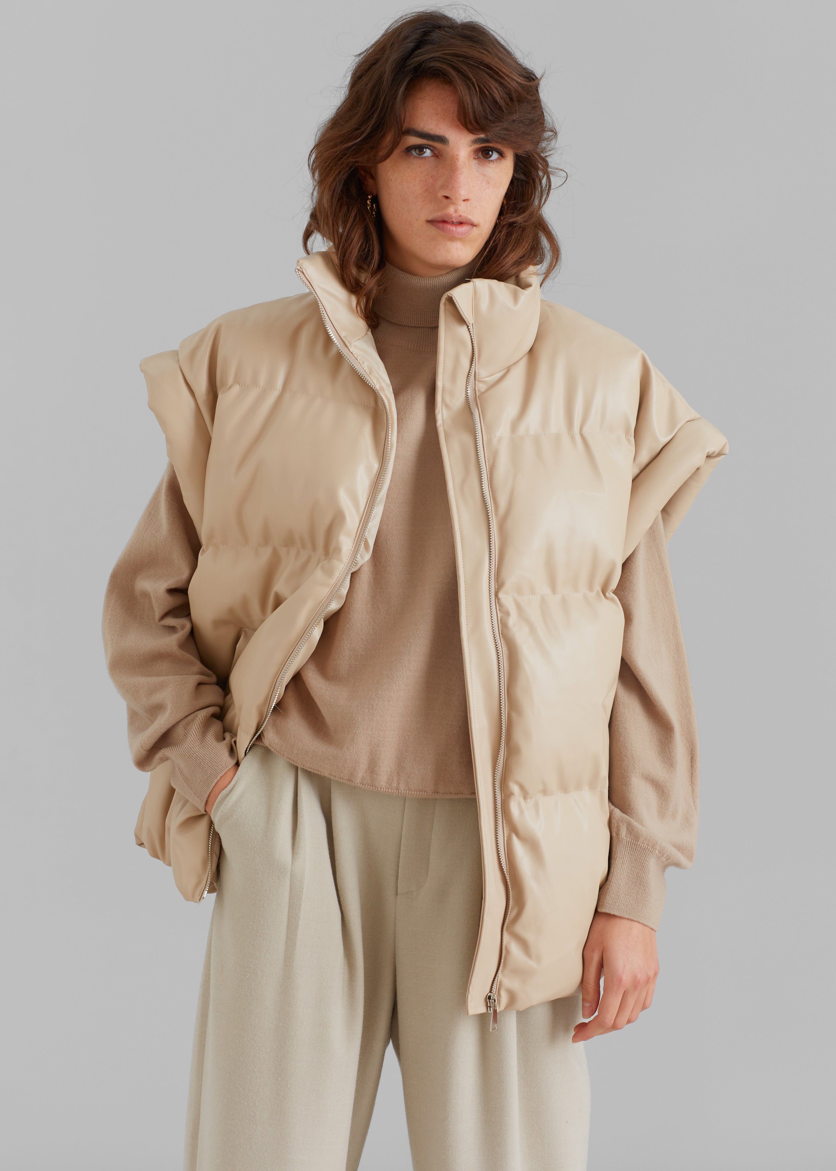 Seray Faux Leather Puffer Vest - Beige sold by Frankie Shop product image thumbnail 3