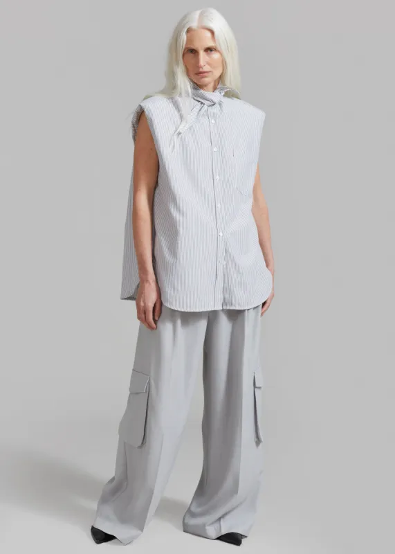 Aiden Long Collar Shirt - Grey Stripe sold by Frankie Shop