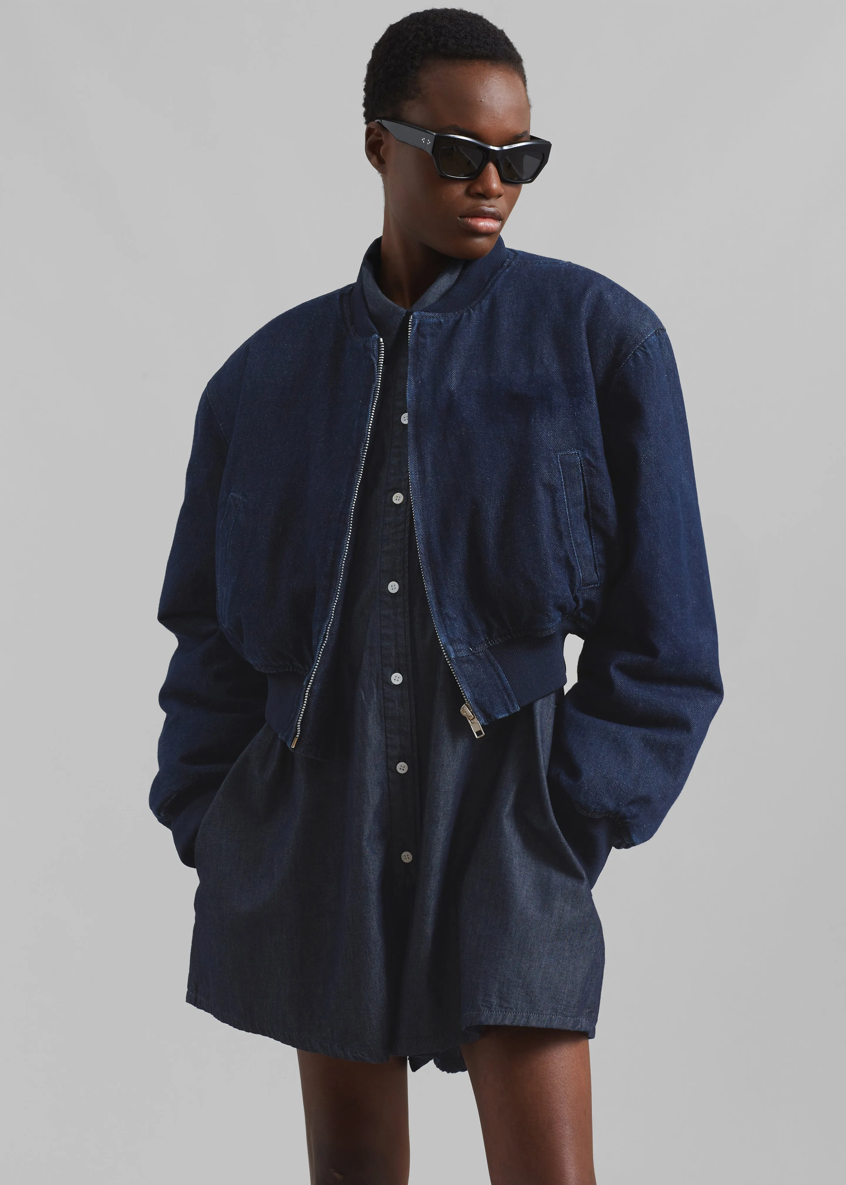 Micky Cropped Denim Bomber - Raw Wash sold by Frankie Shop