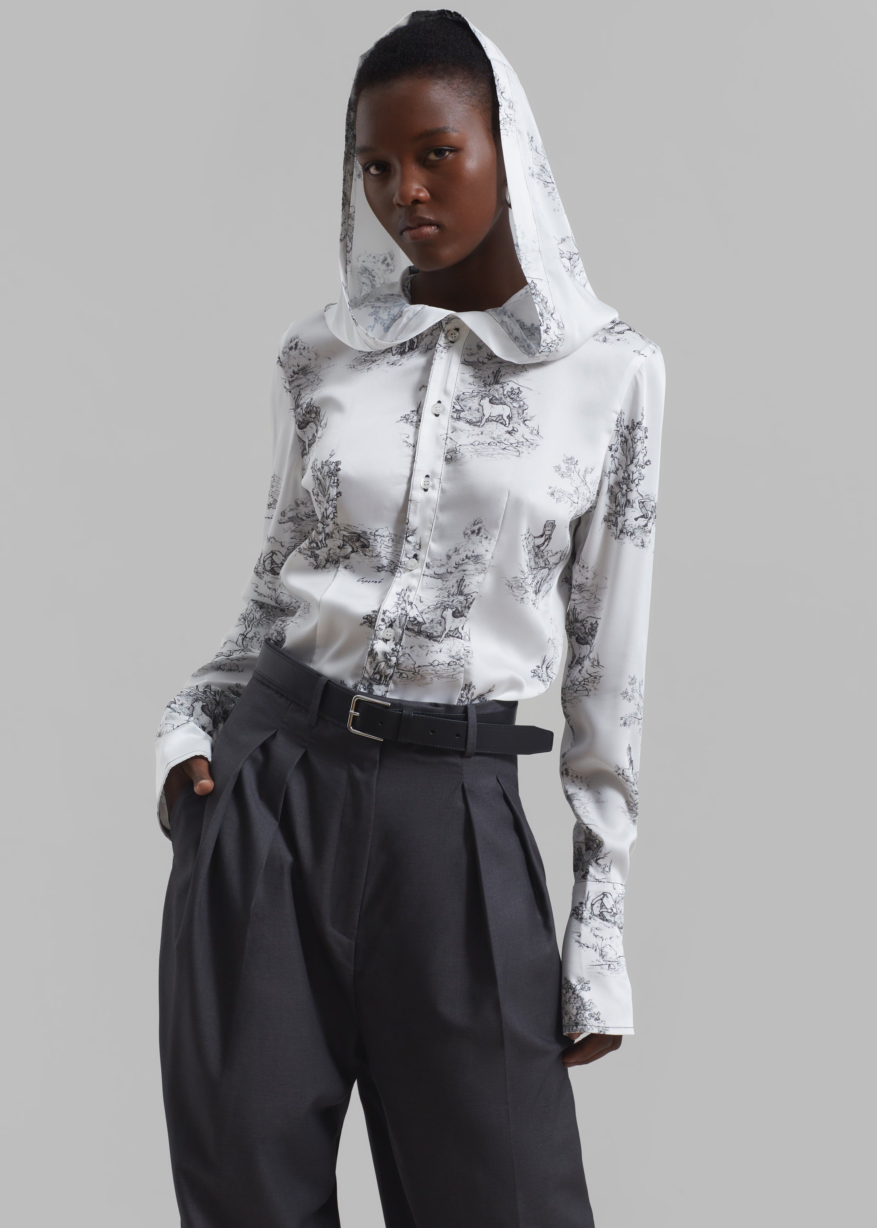 Coperni Toile De Jouy Print Hooded Shirt - White/Black sold by Frankie Shop