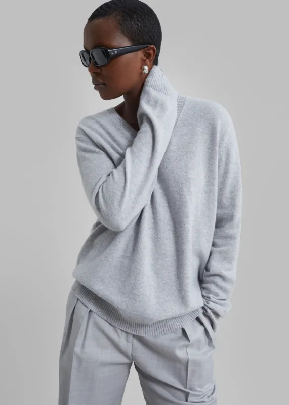 Loulou Studio Serafini V Neck Cashmere Sweater - Grey Melange sold by Frankie Shop