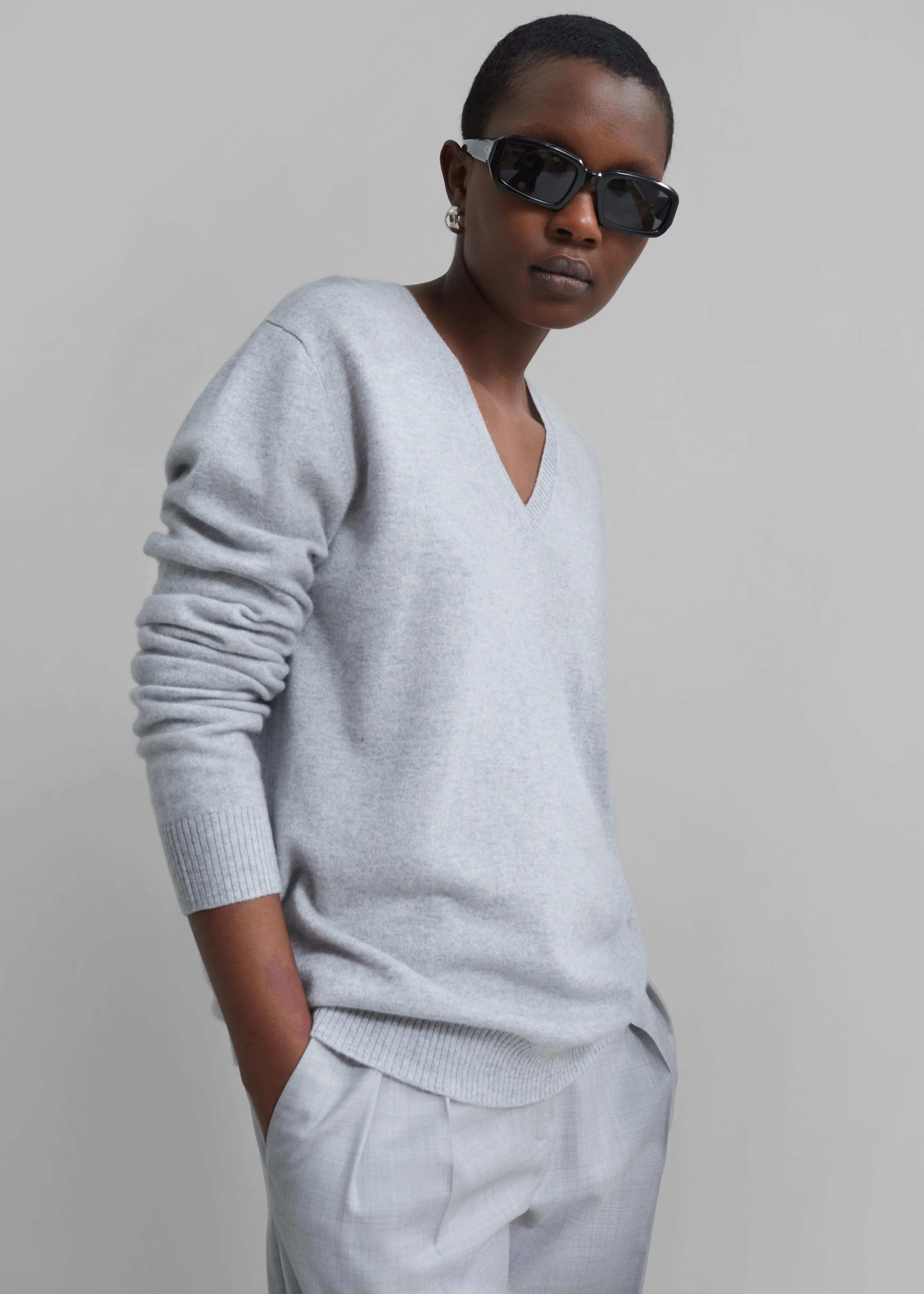 Loulou Studio Serafini V Neck Cashmere Sweater - Grey Melange sold by Frankie Shop product image thumbnail 3