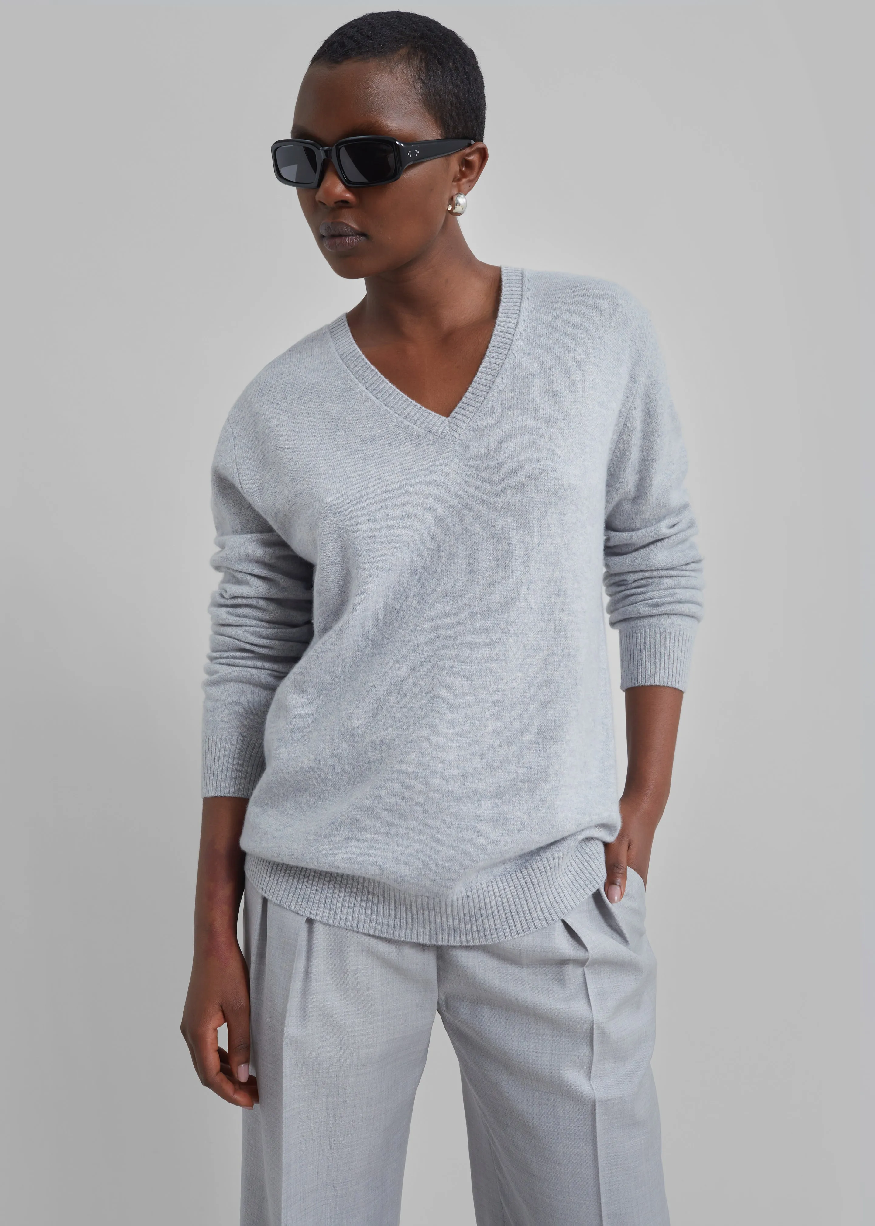 Loulou Studio Serafini V Neck Cashmere Sweater - Grey Melange sold by Frankie Shop product image thumbnail 5