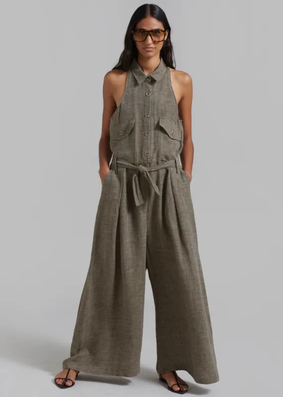 Clayton Halter Jumpsuit - Brown Melange made by Frankie Shop