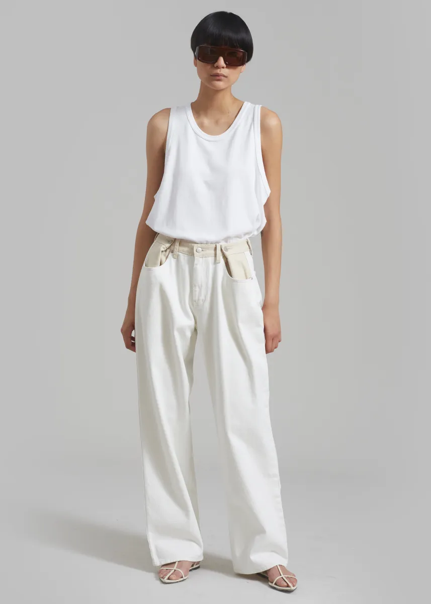 Hayla Contrast Denim Pants - Off White/Beige | Parallel