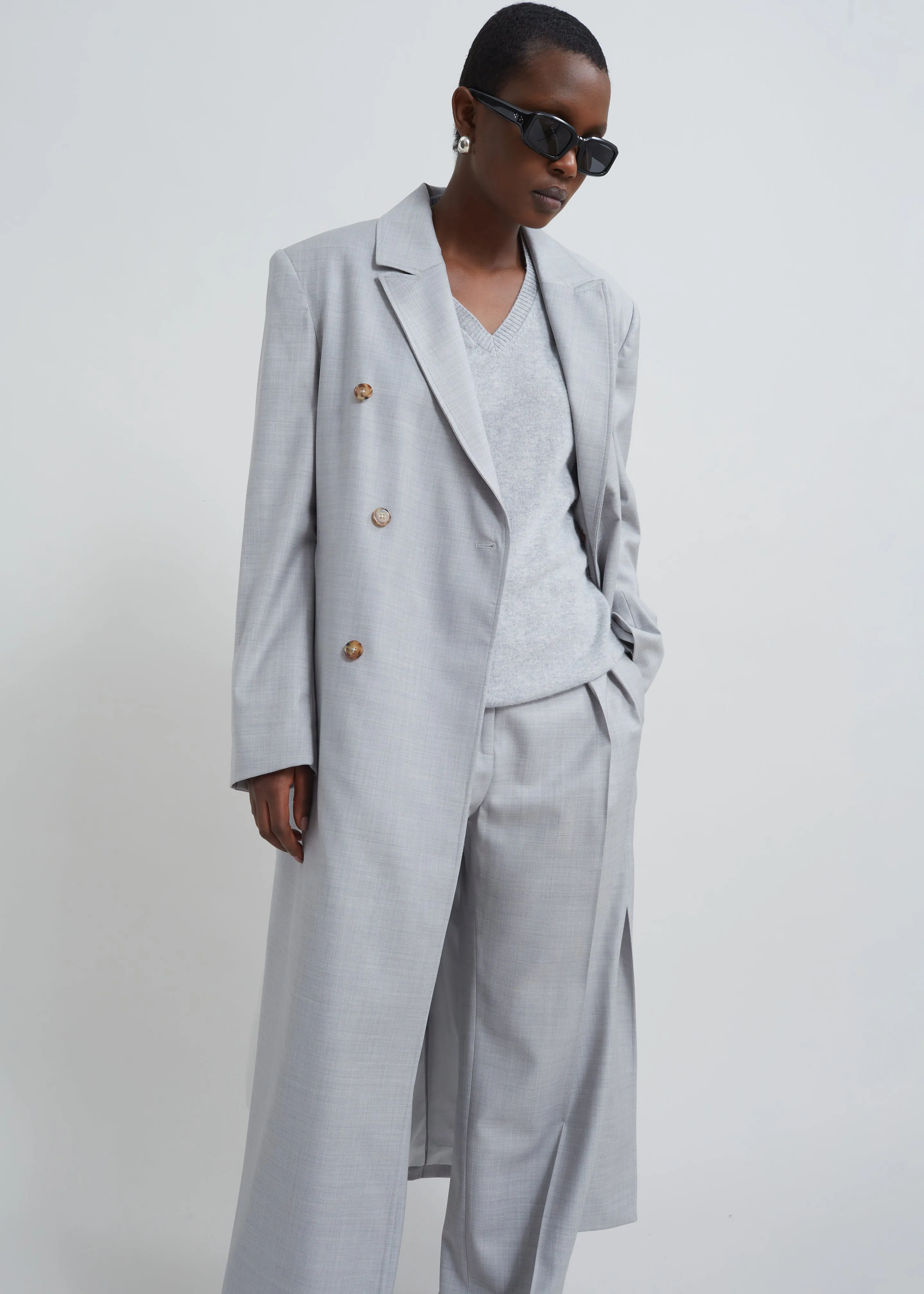 Loulou Studio Sbiru Wide Leg Wool Trousers - Feather Grey Melange sold by Frankie Shop product image thumbnail 5