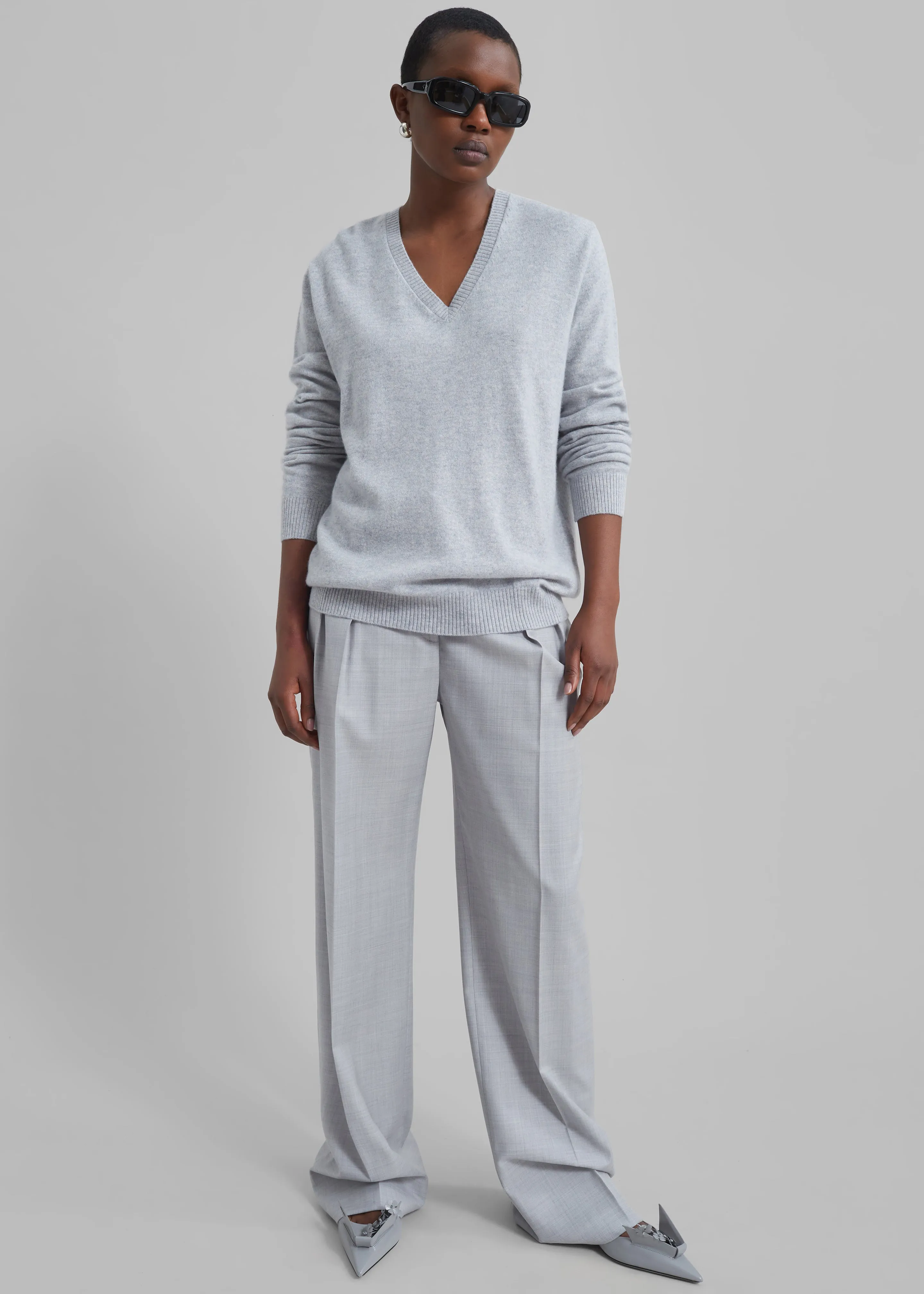 Loulou Studio Sbiru Wide Leg Wool Trousers - Feather Grey Melange sold by Frankie Shop