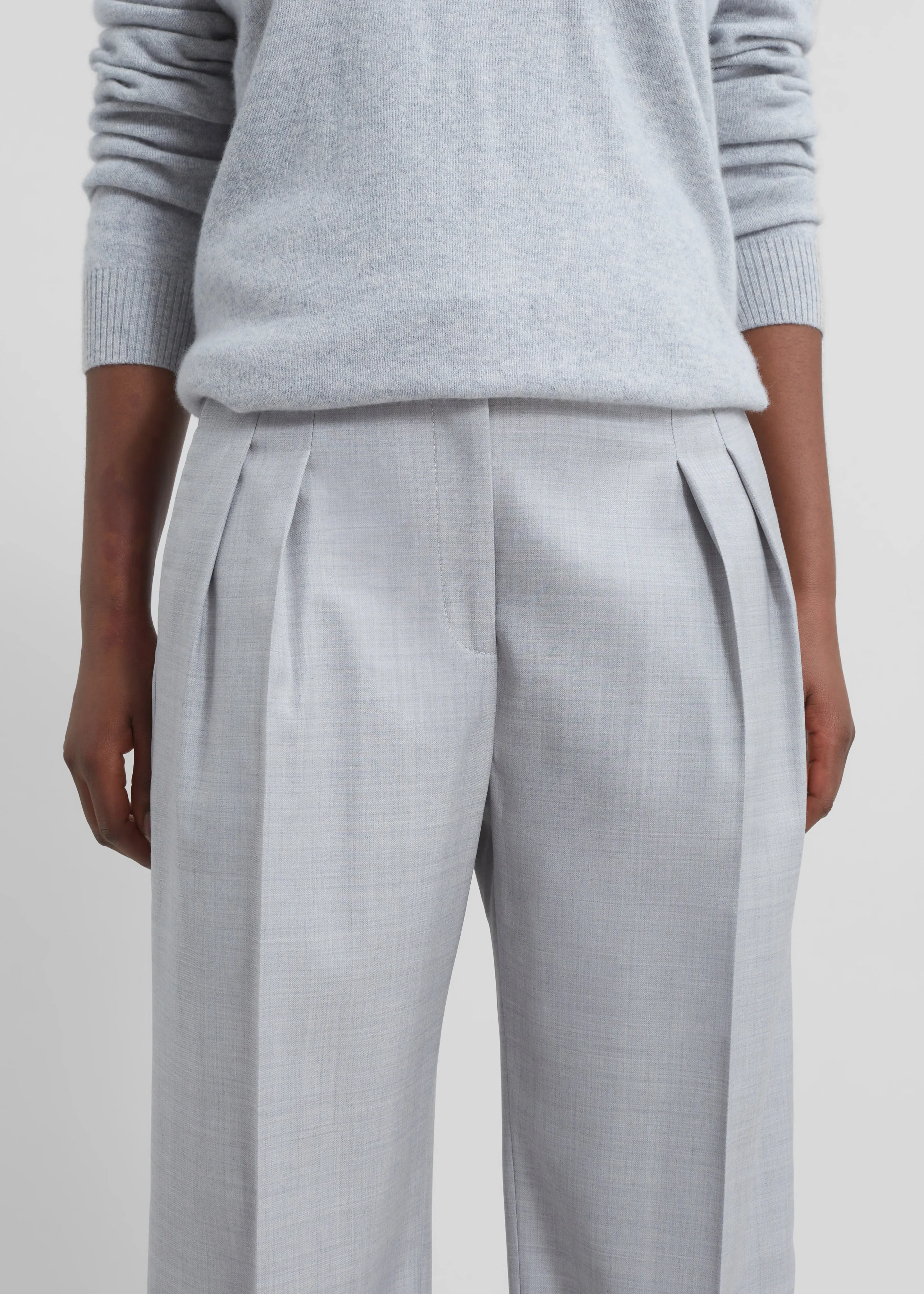 Loulou Studio Sbiru Wide Leg Wool Trousers - Feather Grey Melange sold by Frankie Shop product image thumbnail 4