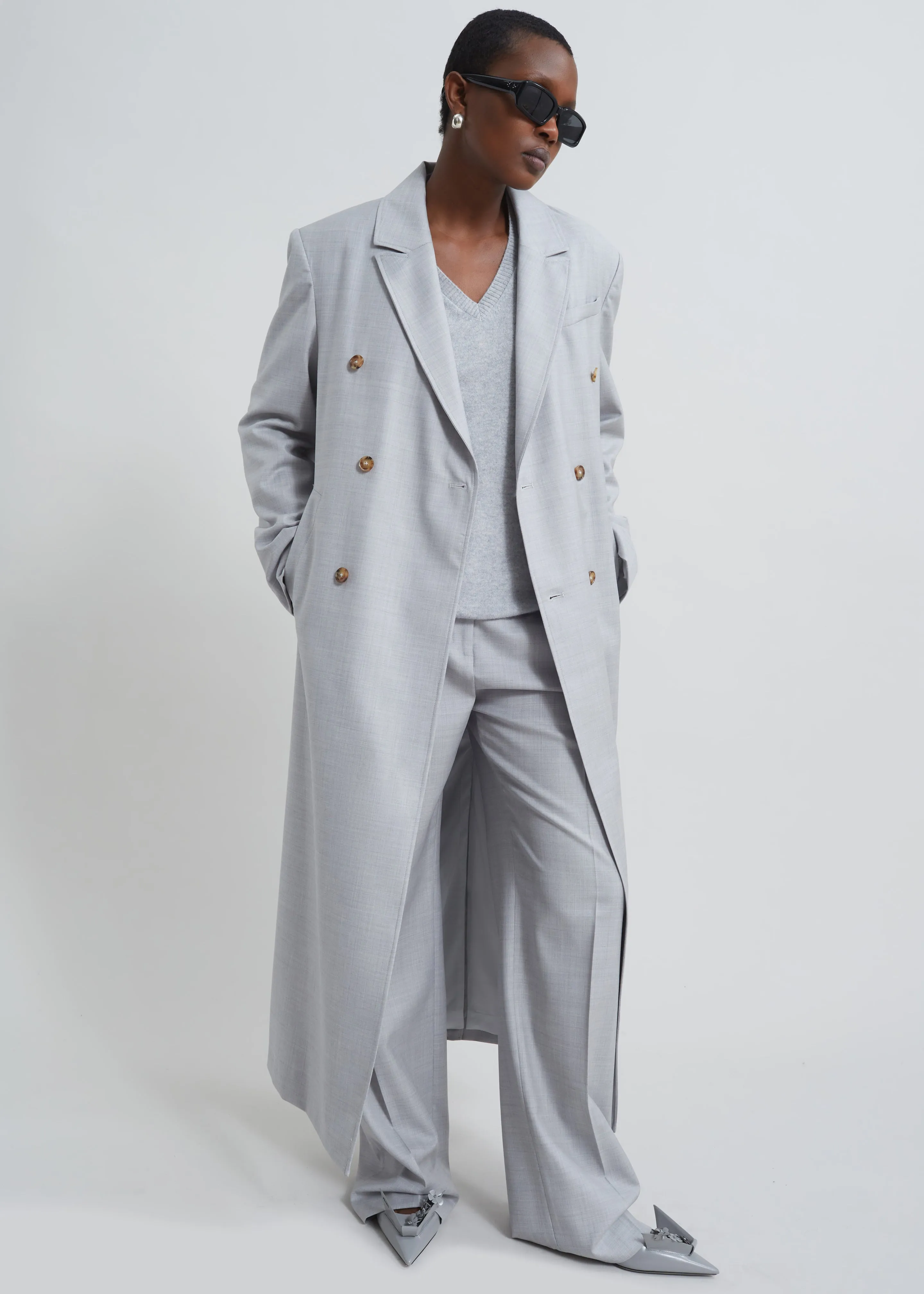 Loulou Studio Sbiru Wide Leg Wool Trousers - Feather Grey Melange sold by Frankie Shop product image thumbnail 2