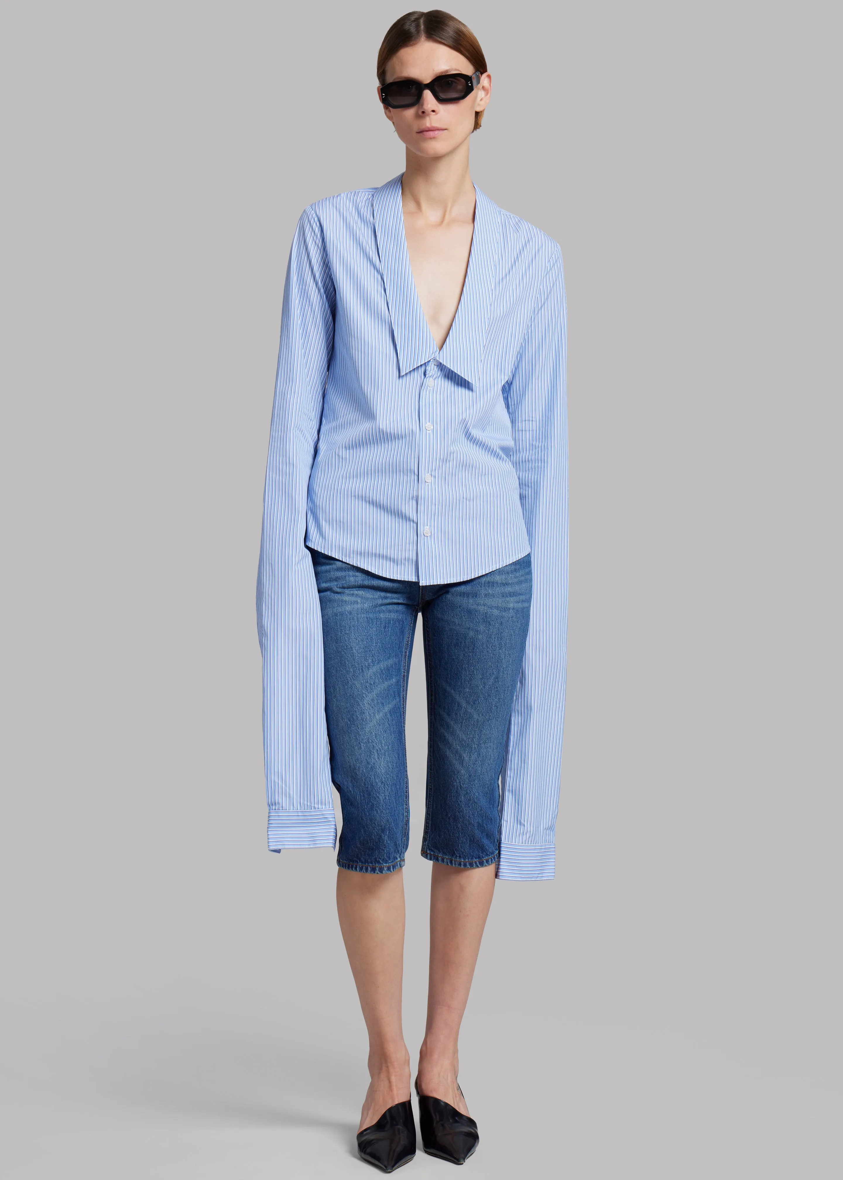 Coperni Stripped Open Collar Shirt - Blue sold by Frankie Shop product image thumbnail 2