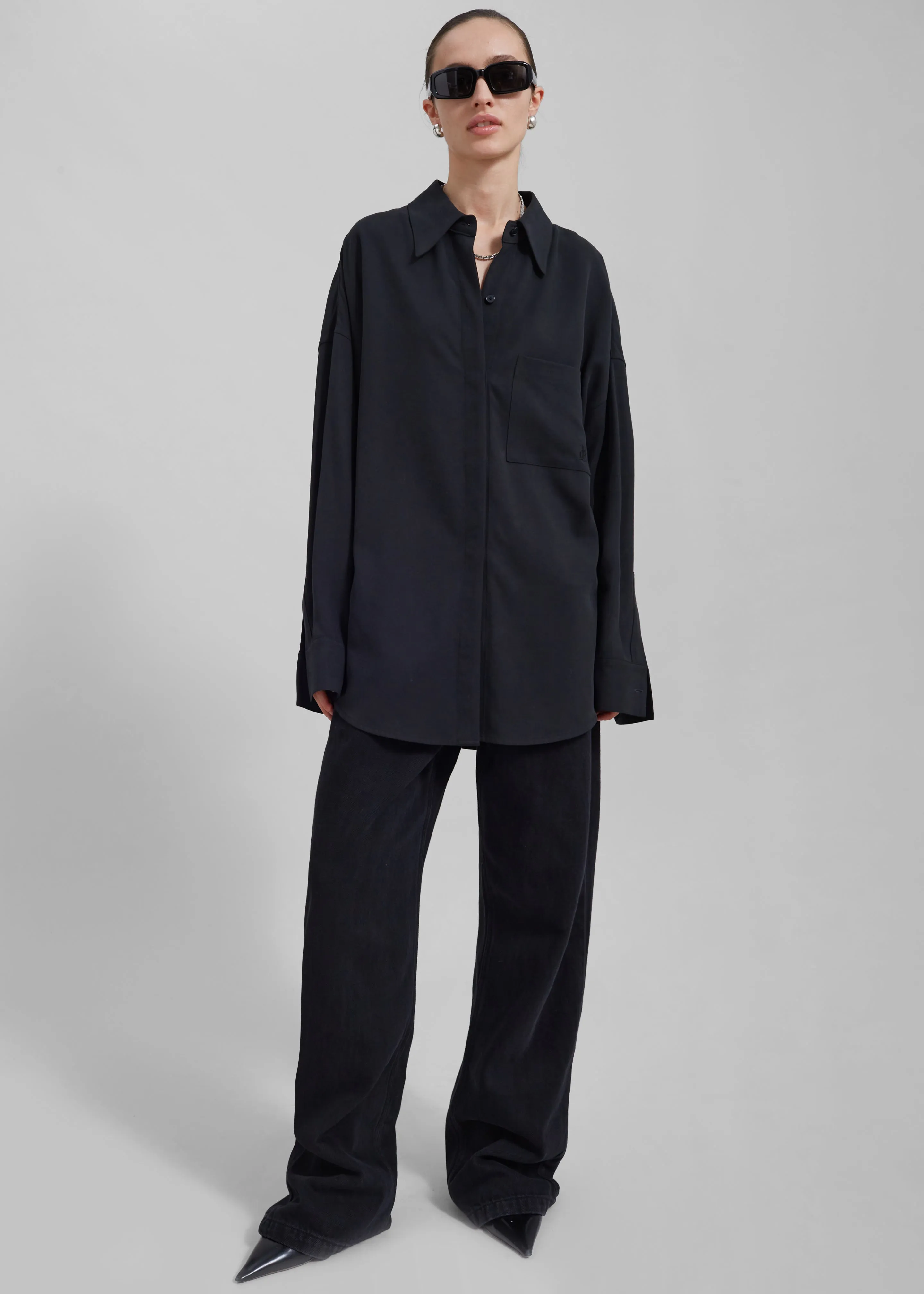 Della Midweight Button Up Shirt - Black sold by Frankie Shop product image thumbnail 3