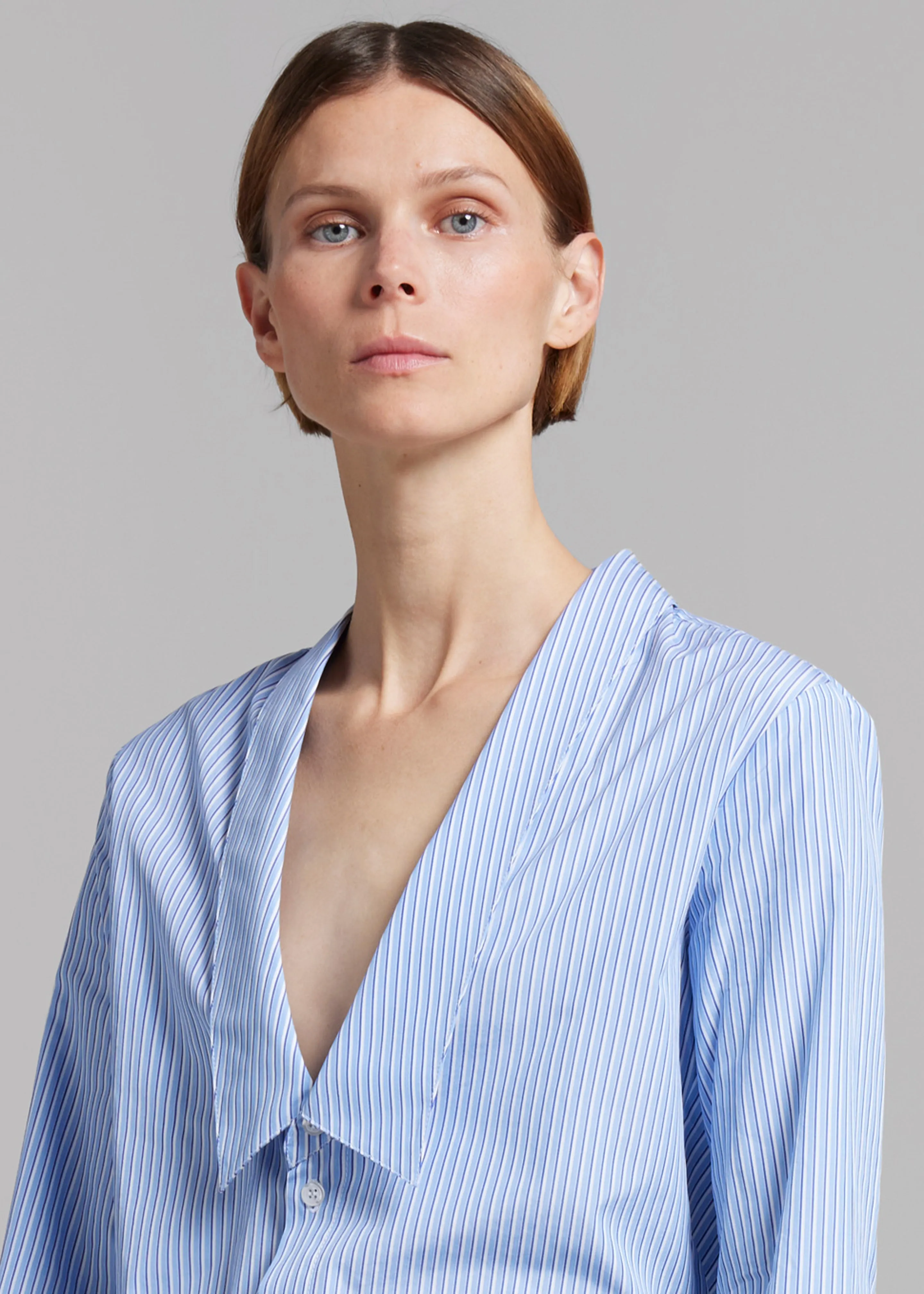 Coperni Stripped Open Collar Shirt - Blue sold by Frankie Shop product image thumbnail 4