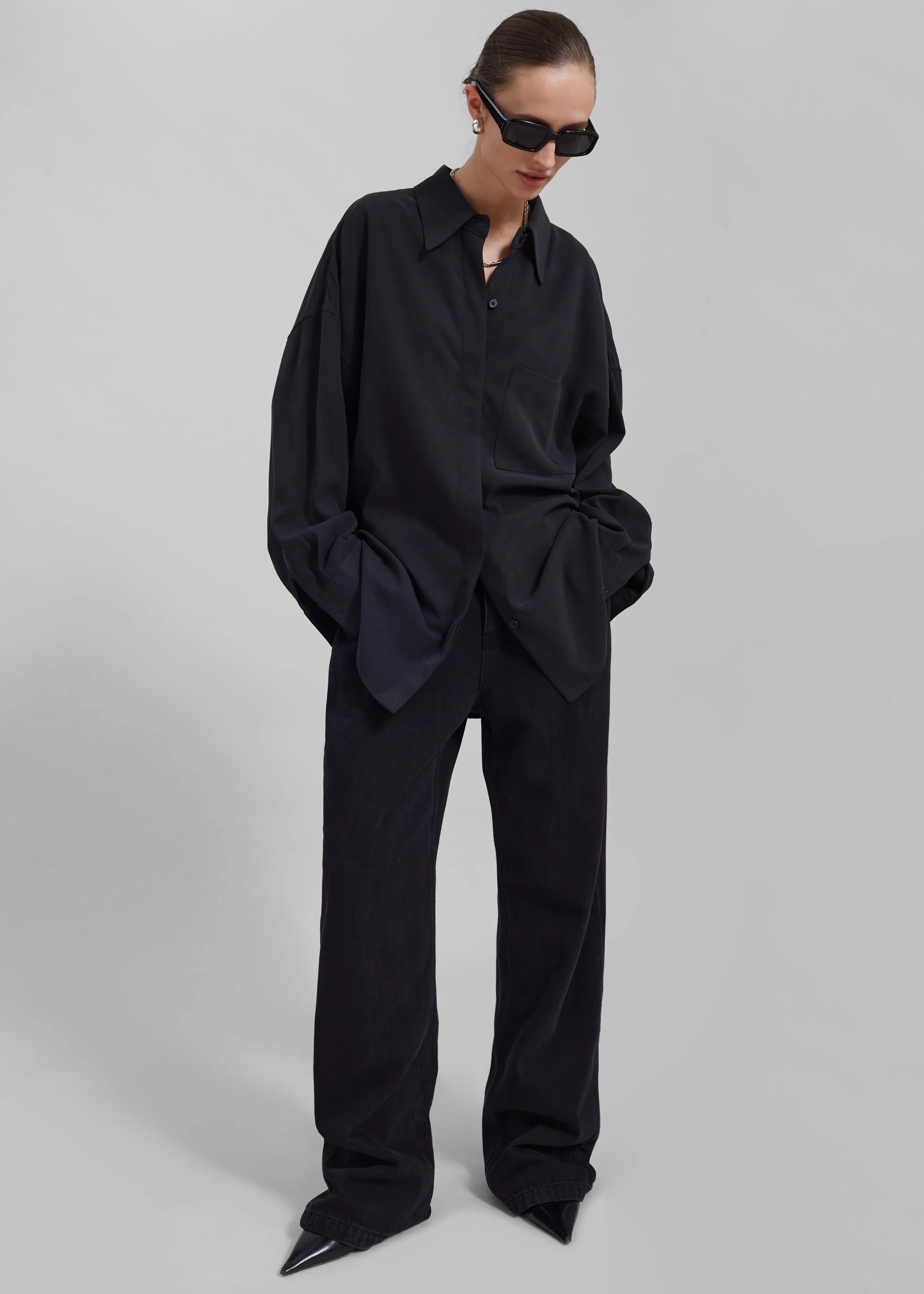 Della Midweight Button Up Shirt - Black sold by Frankie Shop product image thumbnail 2