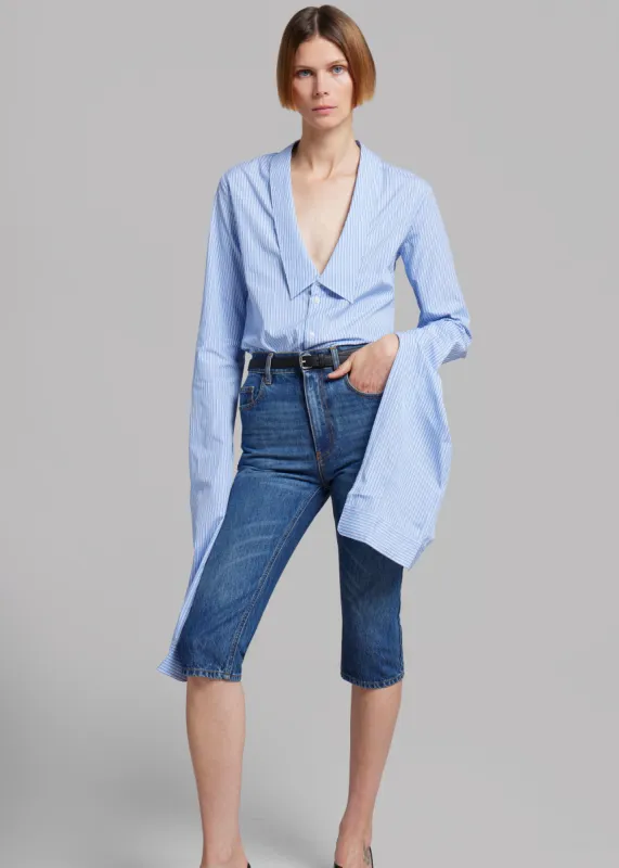 Coperni Stripped Open Collar Shirt - Blue sold by Frankie Shop