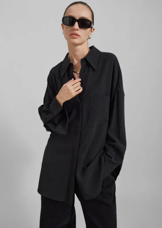 Della Midweight Button Up Shirt - Black sold by Frankie Shop