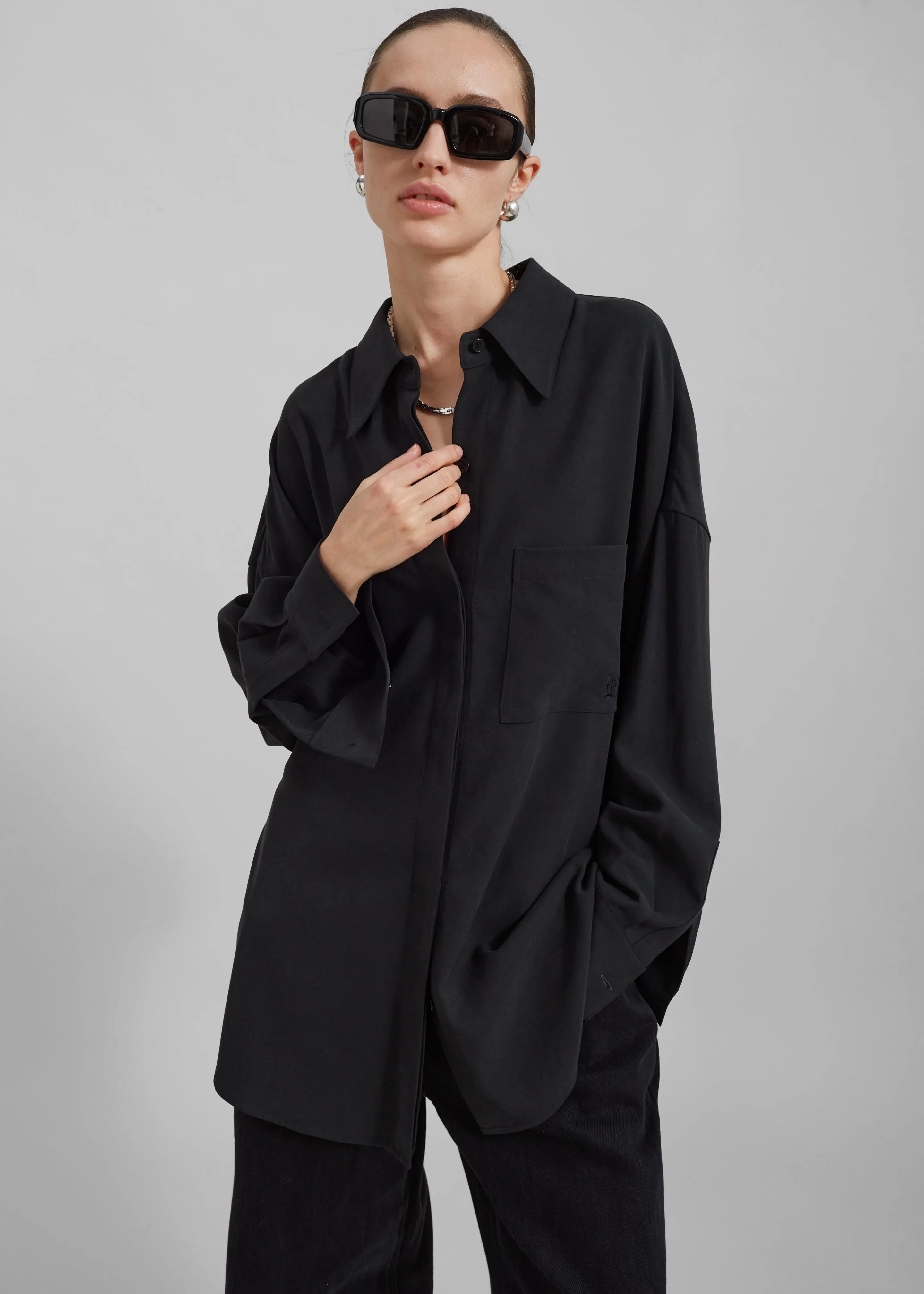 Della Midweight Button Up Shirt - Black sold by Frankie Shop