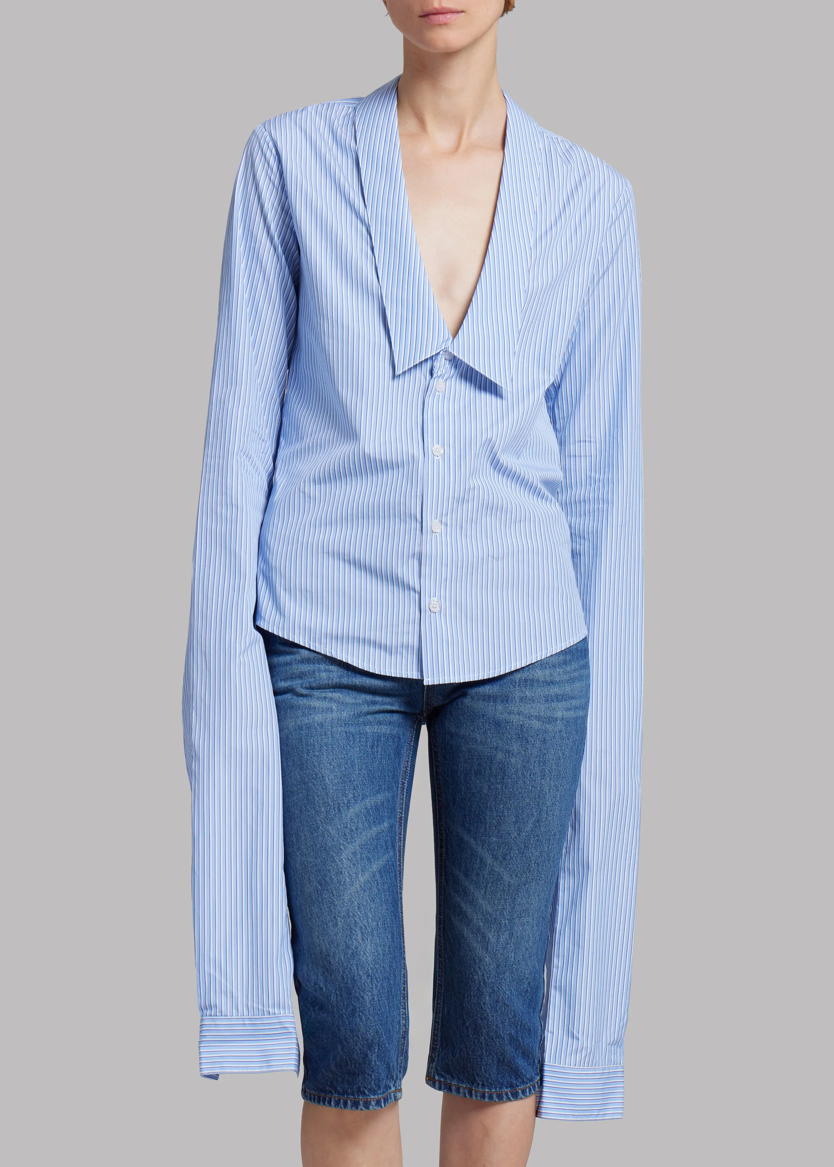Coperni Stripped Open Collar Shirt - Blue sold by Frankie Shop product image thumbnail 3