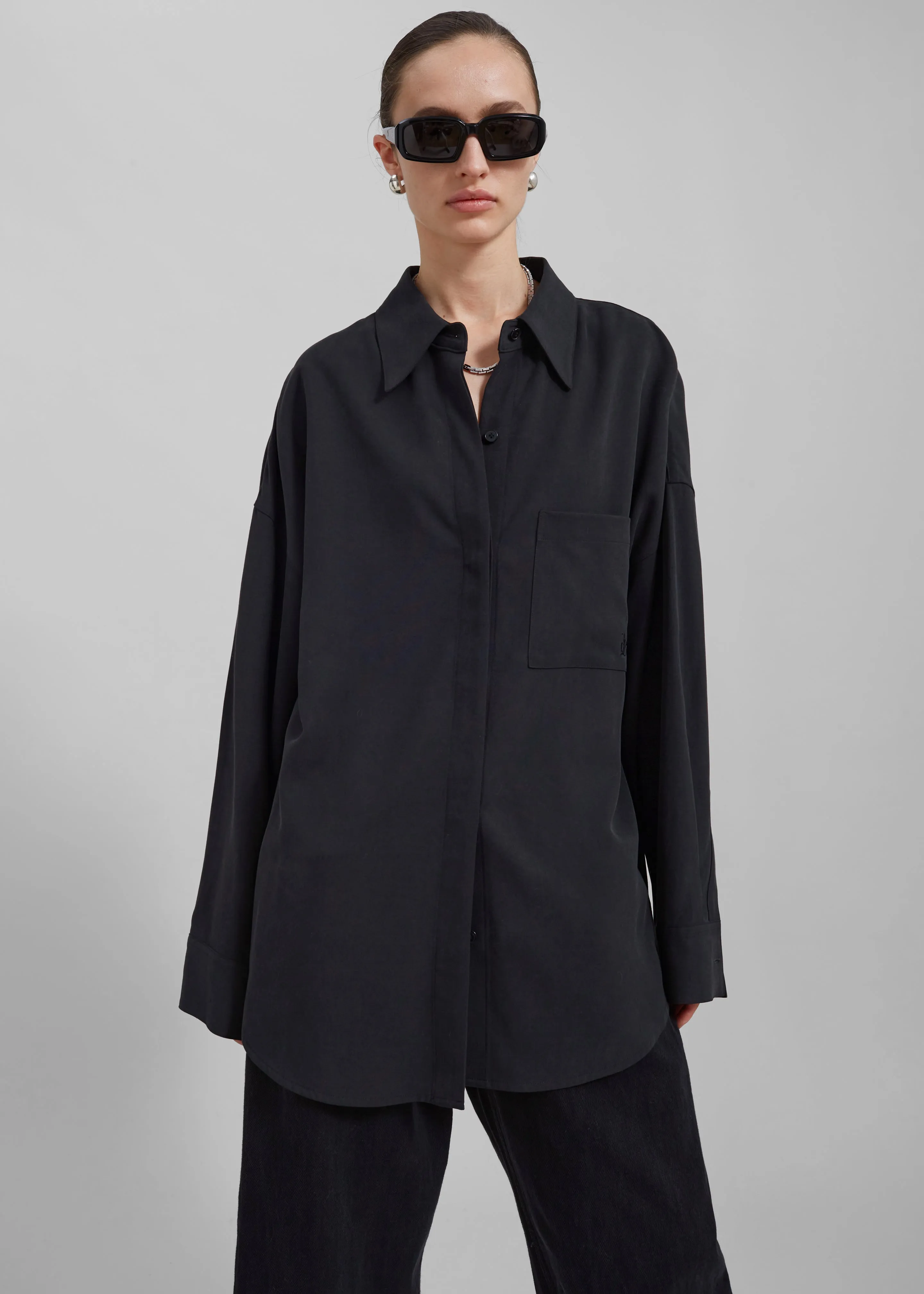 Della Midweight Button Up Shirt - Black sold by Frankie Shop product image thumbnail 5