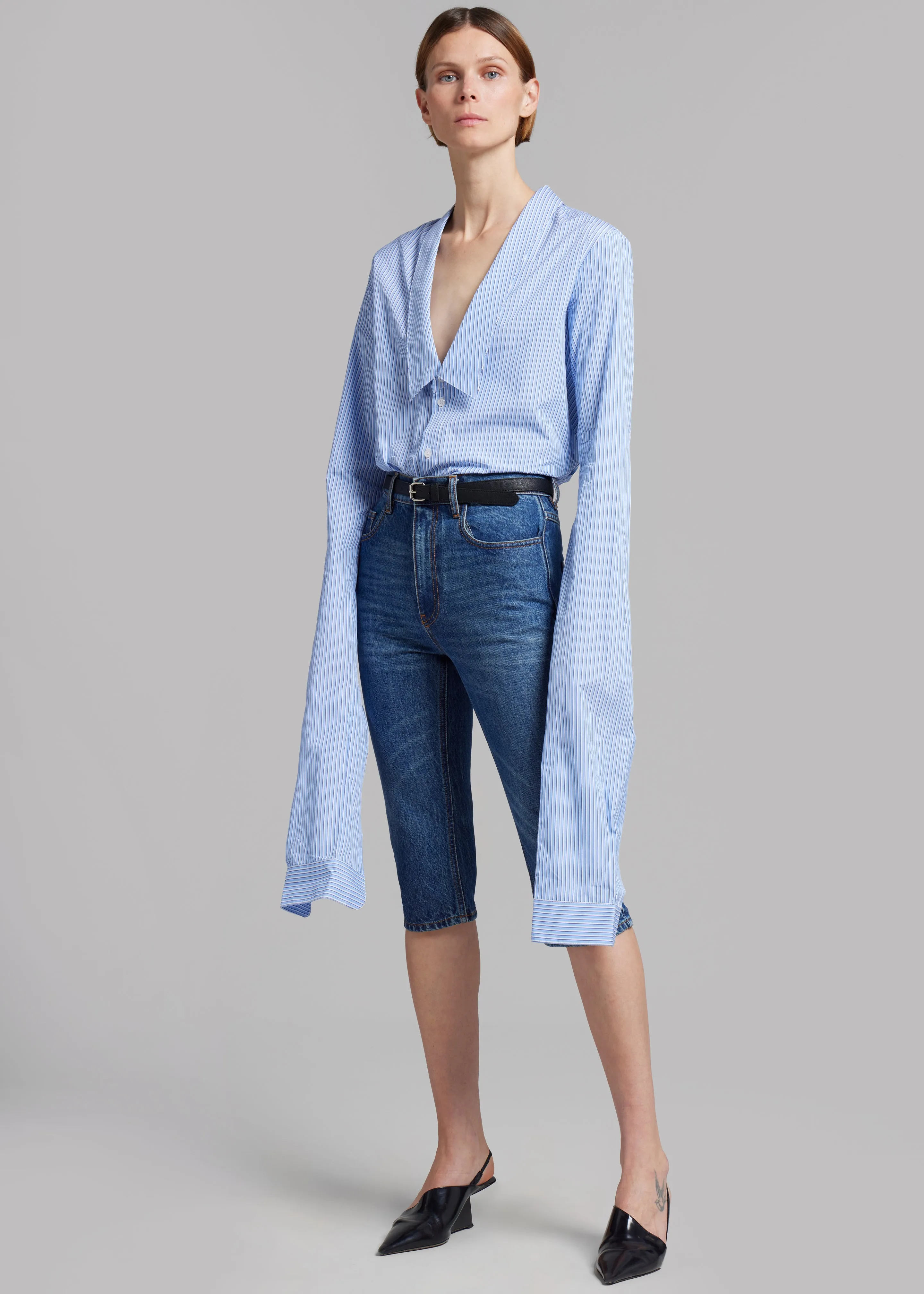 Coperni Stripped Open Collar Shirt - Blue sold by Frankie Shop product image thumbnail 5