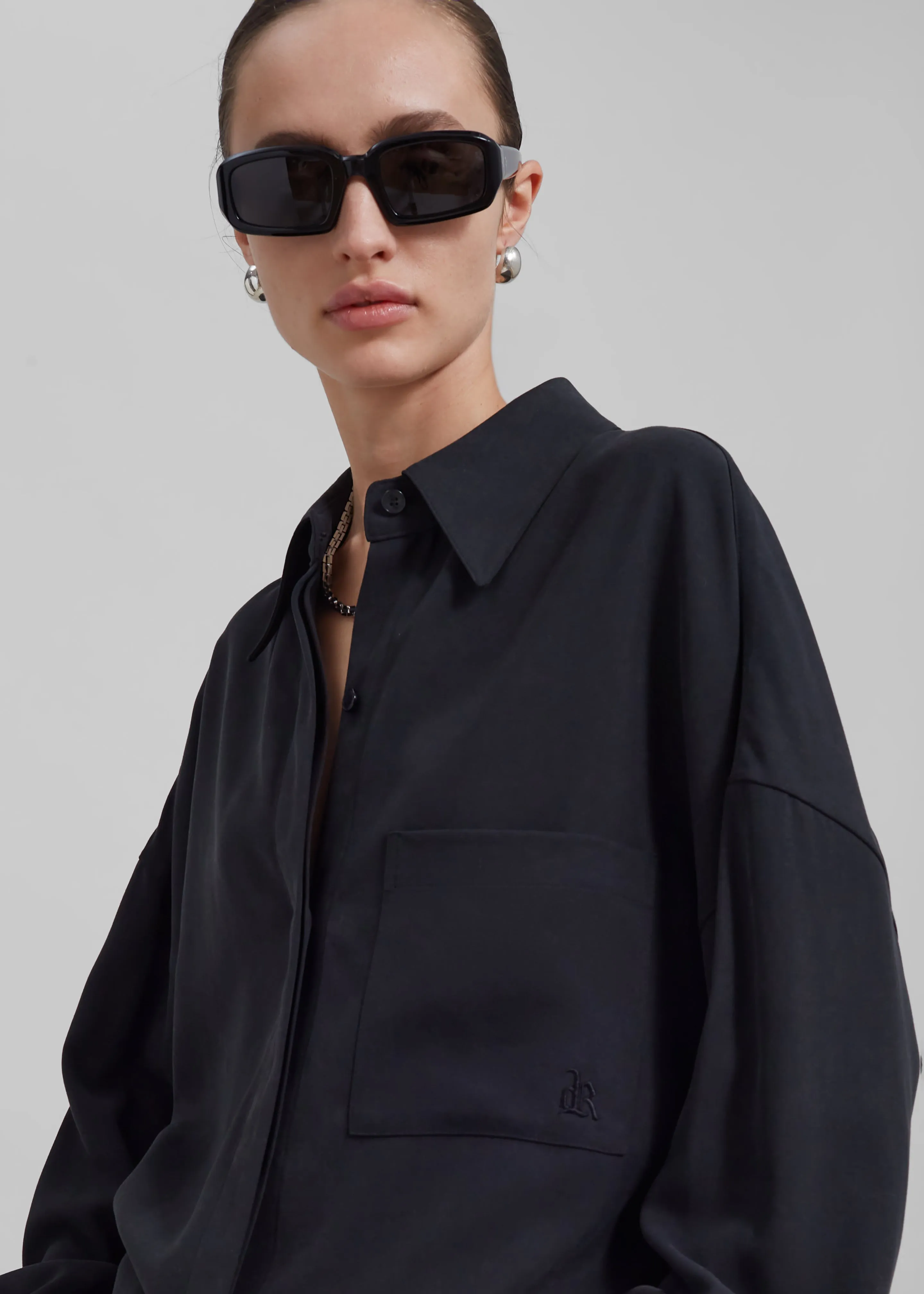 Della Midweight Button Up Shirt - Black sold by Frankie Shop product image thumbnail 4