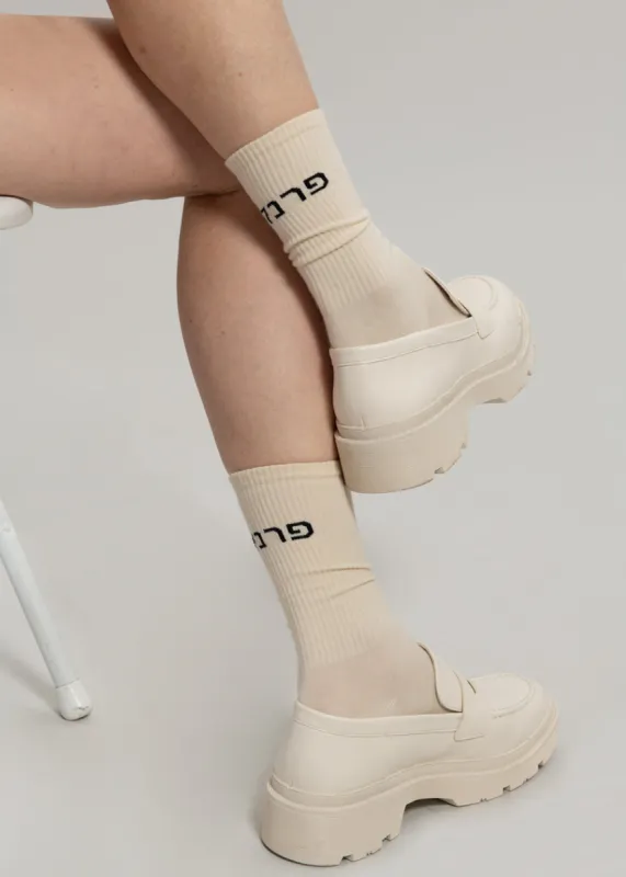 Frankie in Hebrew Ribbed Socks - Vanilla made by Frankie Shop