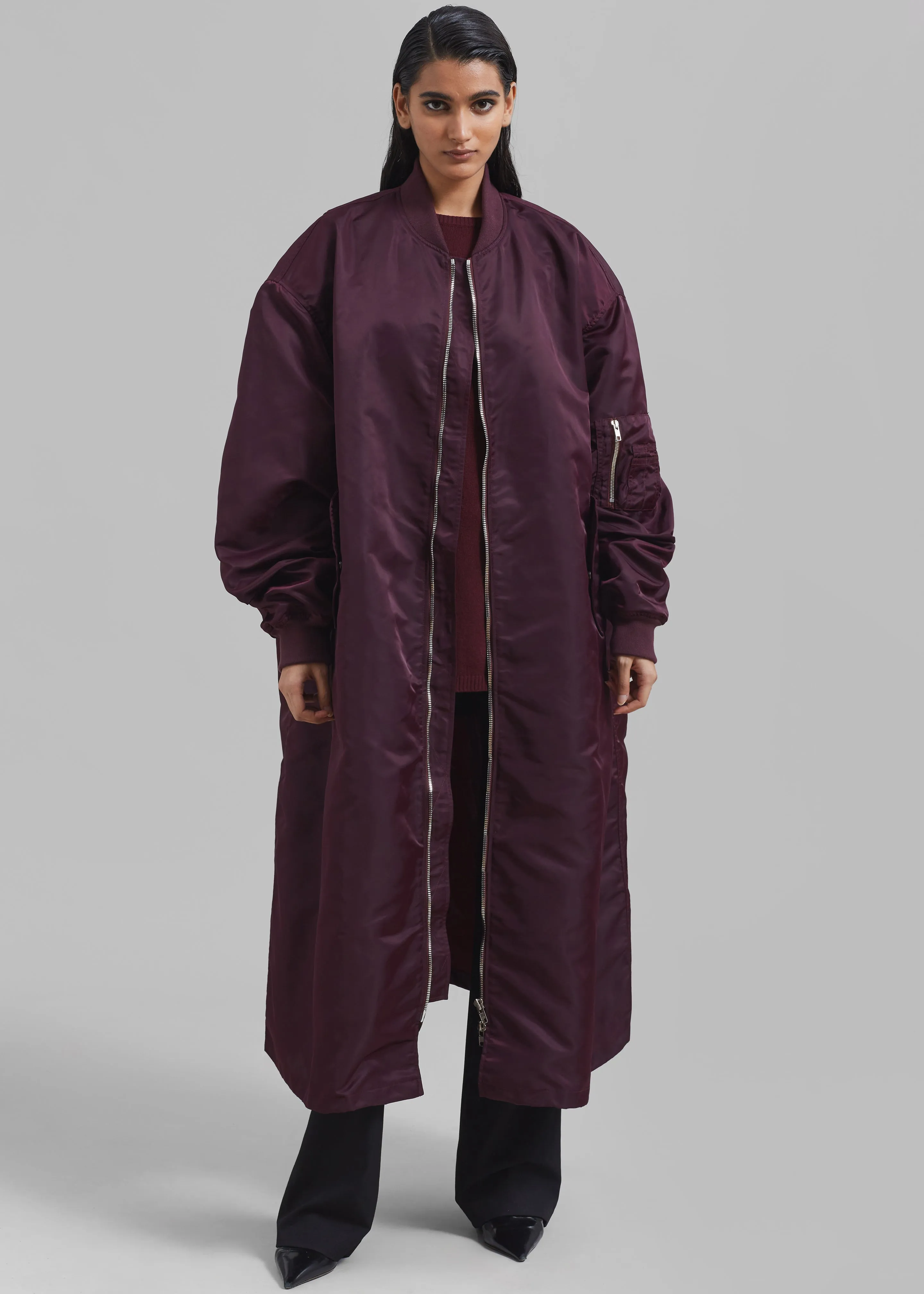 Isaac Oversized Bomber Coat - Burgundy sold by Frankie Shop