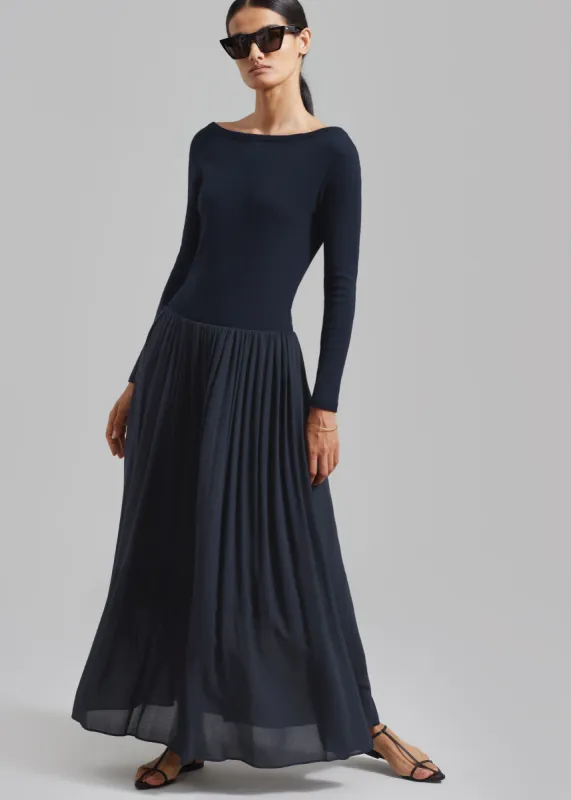 Odette Gathered Skirt Maxi Dress - Navy made by Frankie Shop