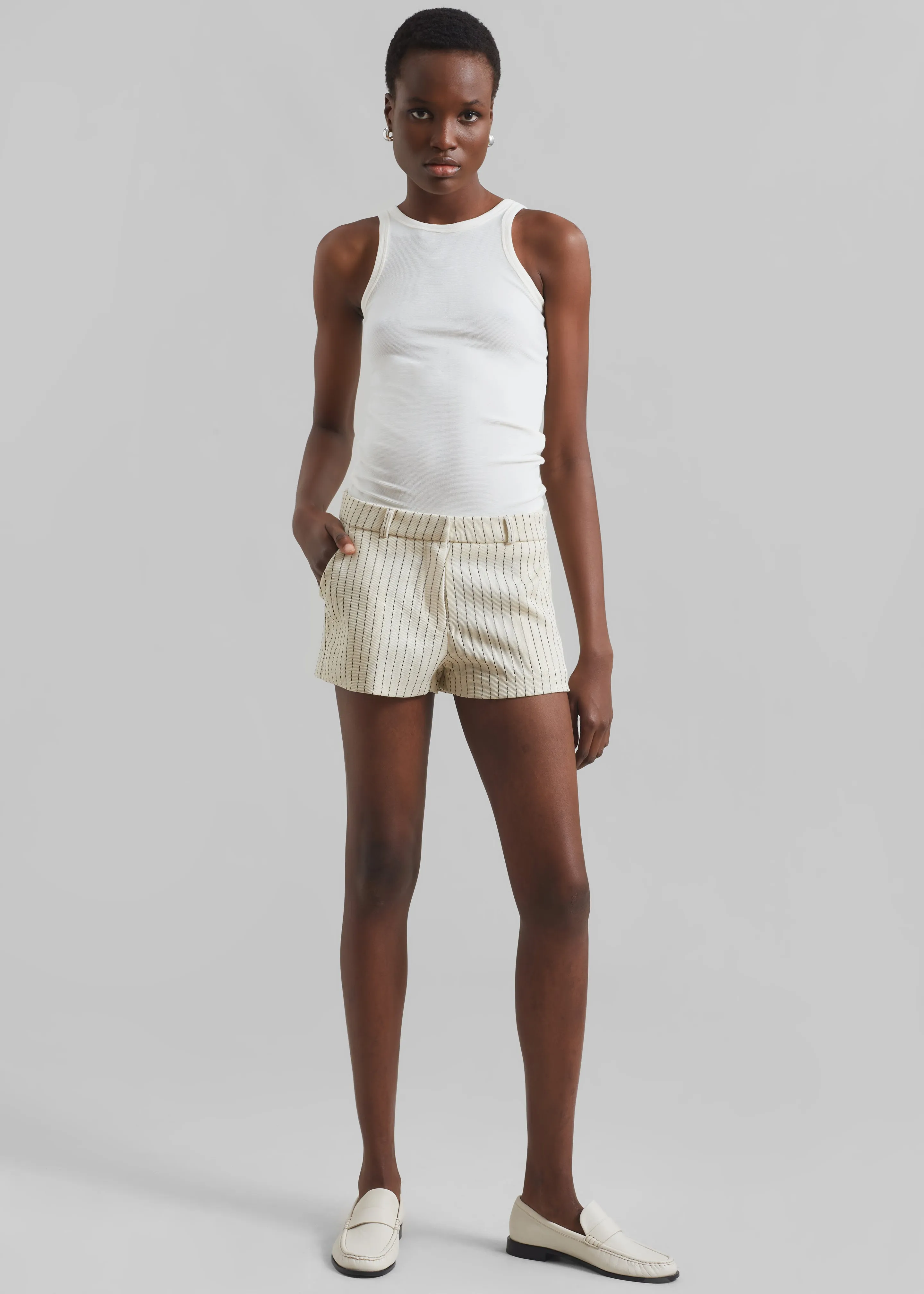 Kate Twill Mini Shorts - Light Beige/Black Pinstripe sold by Frankie Shop product image thumbnail 5