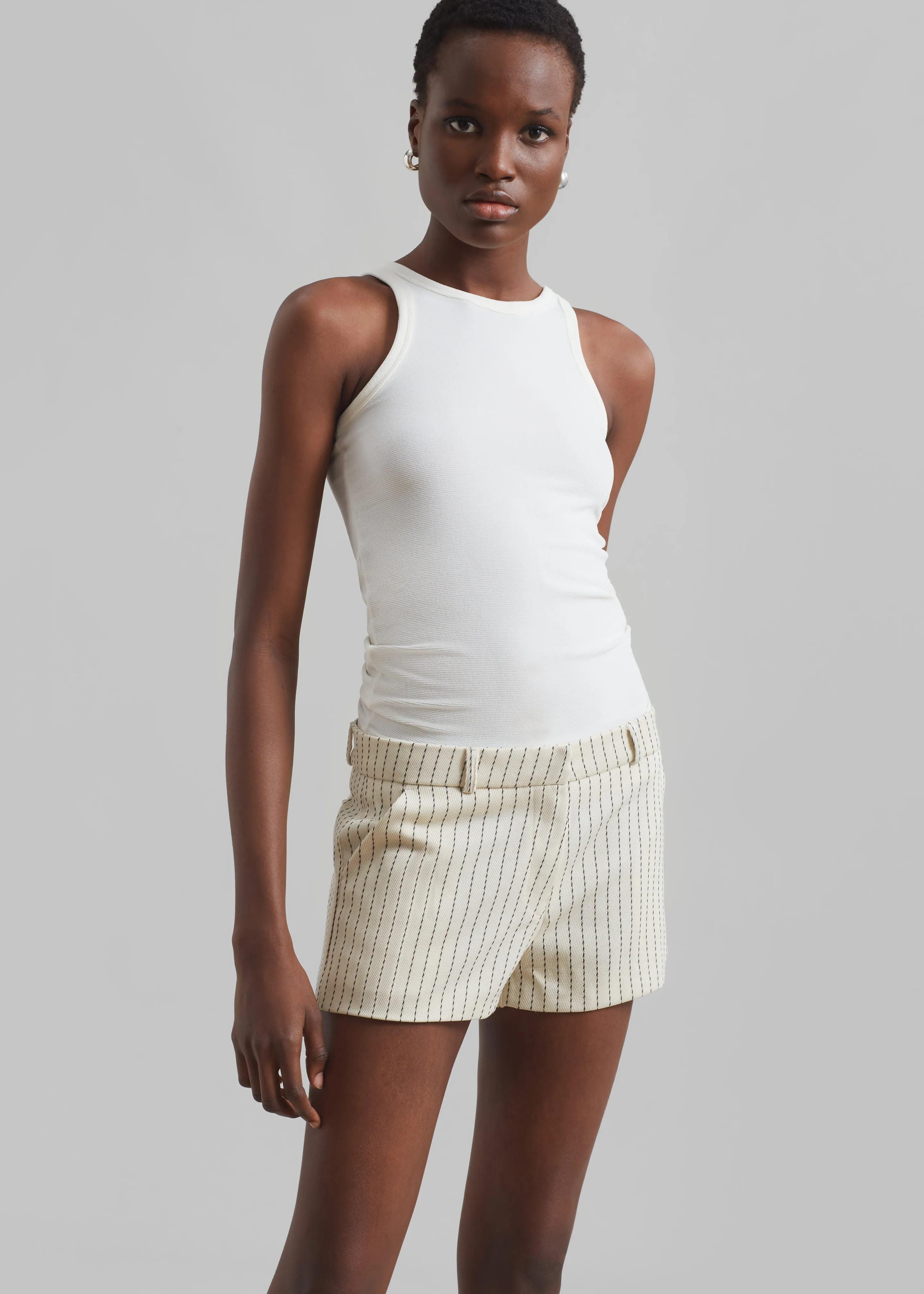 Kate Twill Mini Shorts - Light Beige/Black Pinstripe sold by Frankie Shop product image thumbnail 4