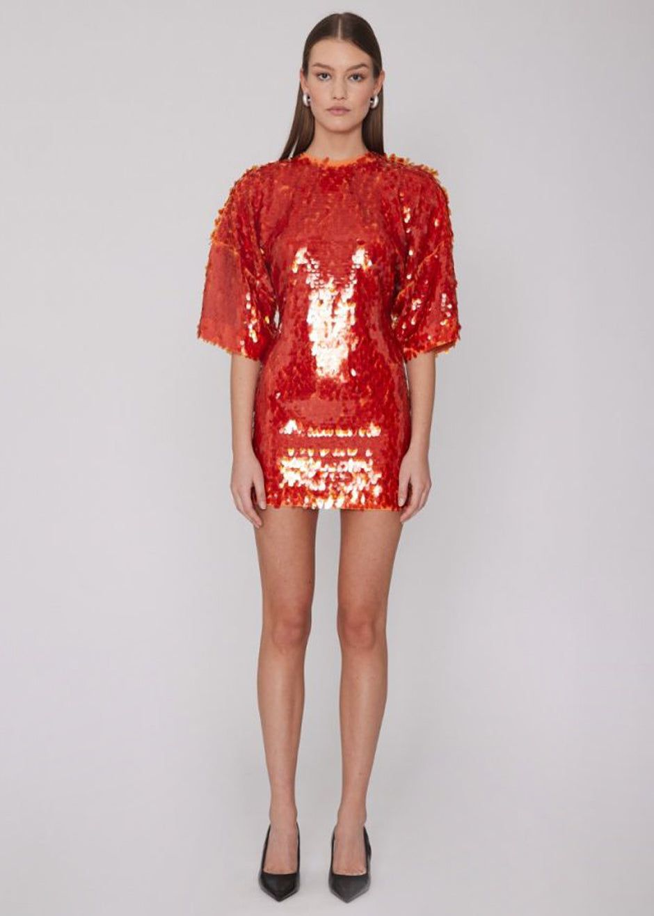 ROTATE Jasy Dress - Mandarin Red sold by Frankie Shop